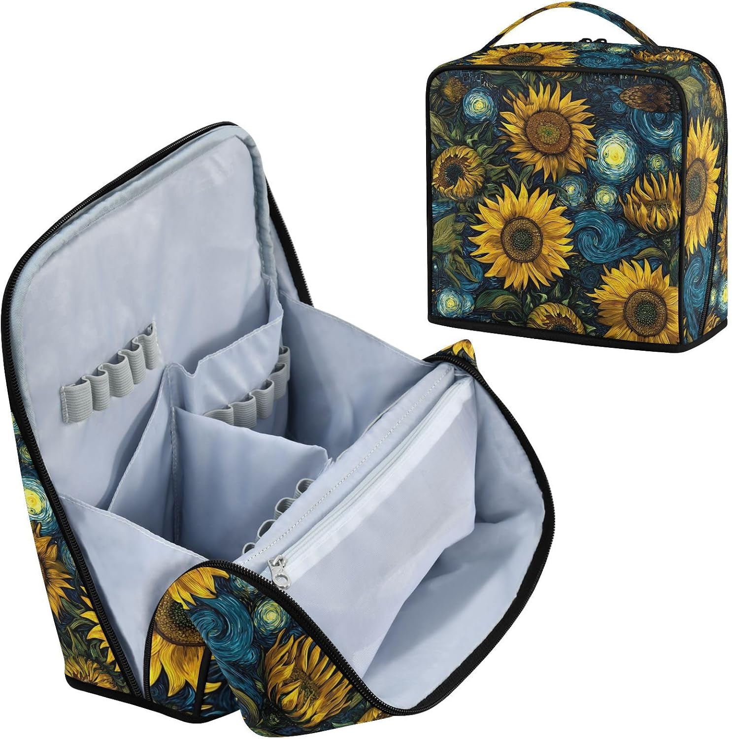 Standing Makeup Bag with dividers Vangogh Sunflowers Starry