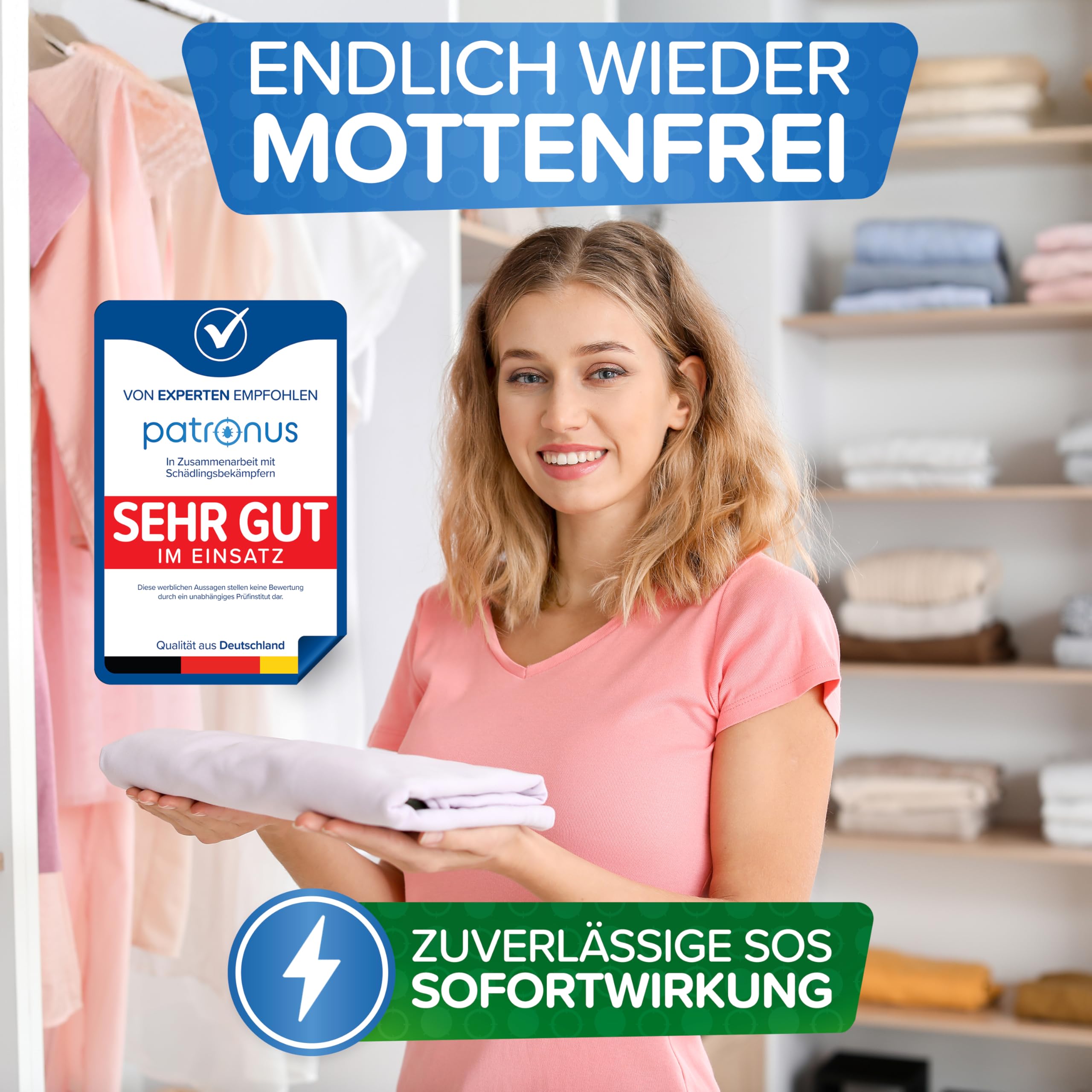 Patronus Motten Power Fogger mit maximaler Sofortwirkung [2x 150ml] | effektiver Vernebler gegen Motten, Kleidermotten & Lebensmittelmotten, für schwierig erreichbare Motten-Verstecke