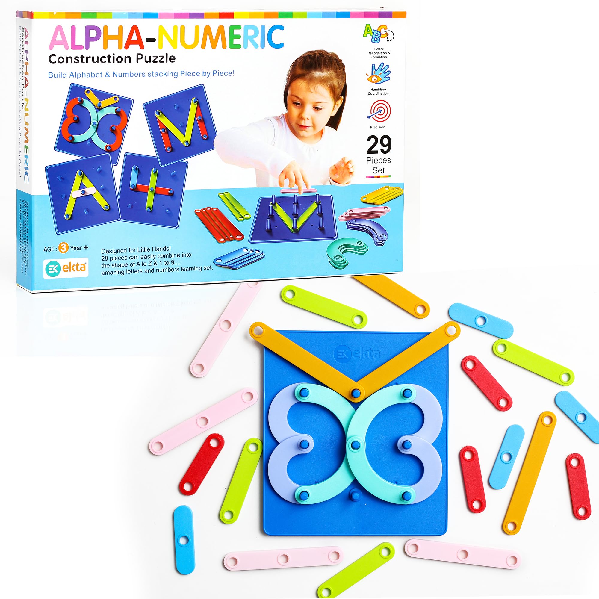 Ekta Alpha-Numeric Construction Puzzle Toy, Built 29 Piece Puzzles Board, Learning Educational Game for Teaching Alphabets, Letters, Numbers & Common Shapes (B0D1R22CK1) Amazon Price History, Amazon Price Tracker