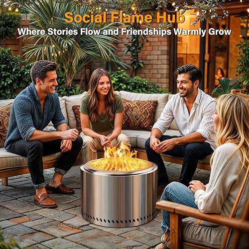 Miniatura 7 de HGD 20" Large Smokeless Fire Pits for Outside, Portable Stainless Steel Fire Pit, Wood Burning Firepit for Camping Backyard Patio Garden Picnic,