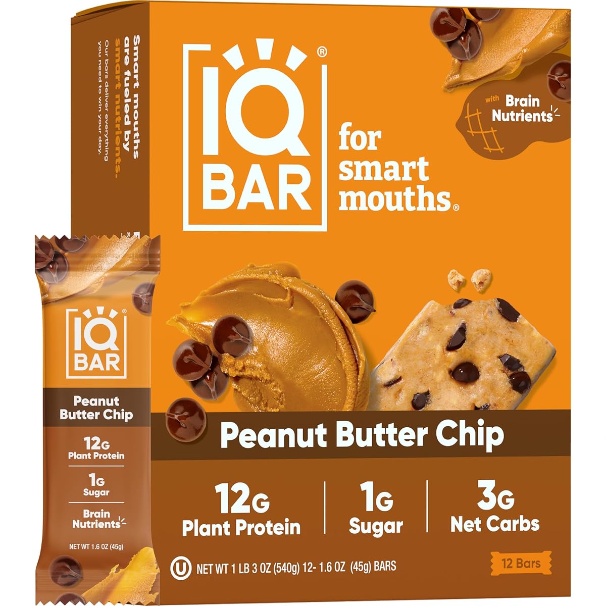 IQBAR Brain and Body Plant Protein Bars, 12 Count