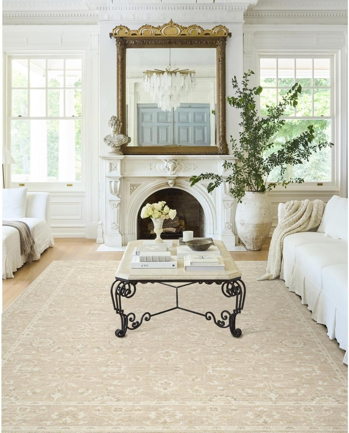 Livabliss x Nabela Noor Home Asha Traditional Oriental Area Rug, 2'7" x 7'10",Oatmeal/Off-White