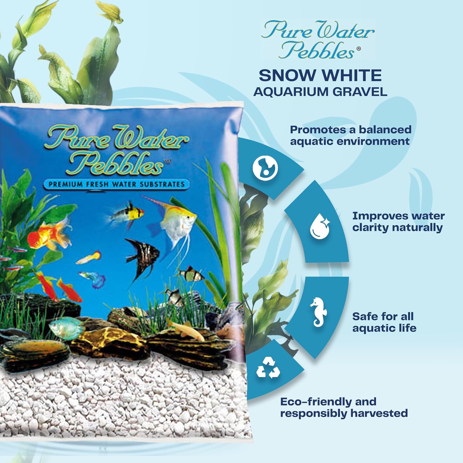 Pure Water Pebbles Snow White Aquarium Gravel - 25 lbs - Non-Toxic, Colorfast, Vibrant Substrate for Aquariums, Terrariums, Ponds & Crafts