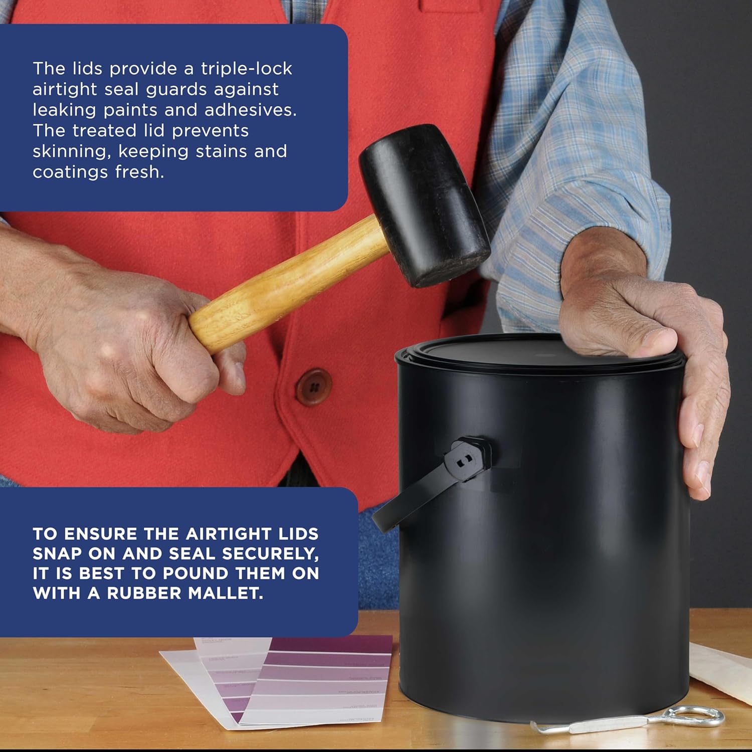 Master Elite 1 Gallon Plastic Paint Can Bucket, Pack of 4 - Triple Lock Airtight Lid Seal, 128 fl. oz. All-Plastic Coating Storage Can - Pail Handle, Rust Proof, Dent Proof & Odor Resistant