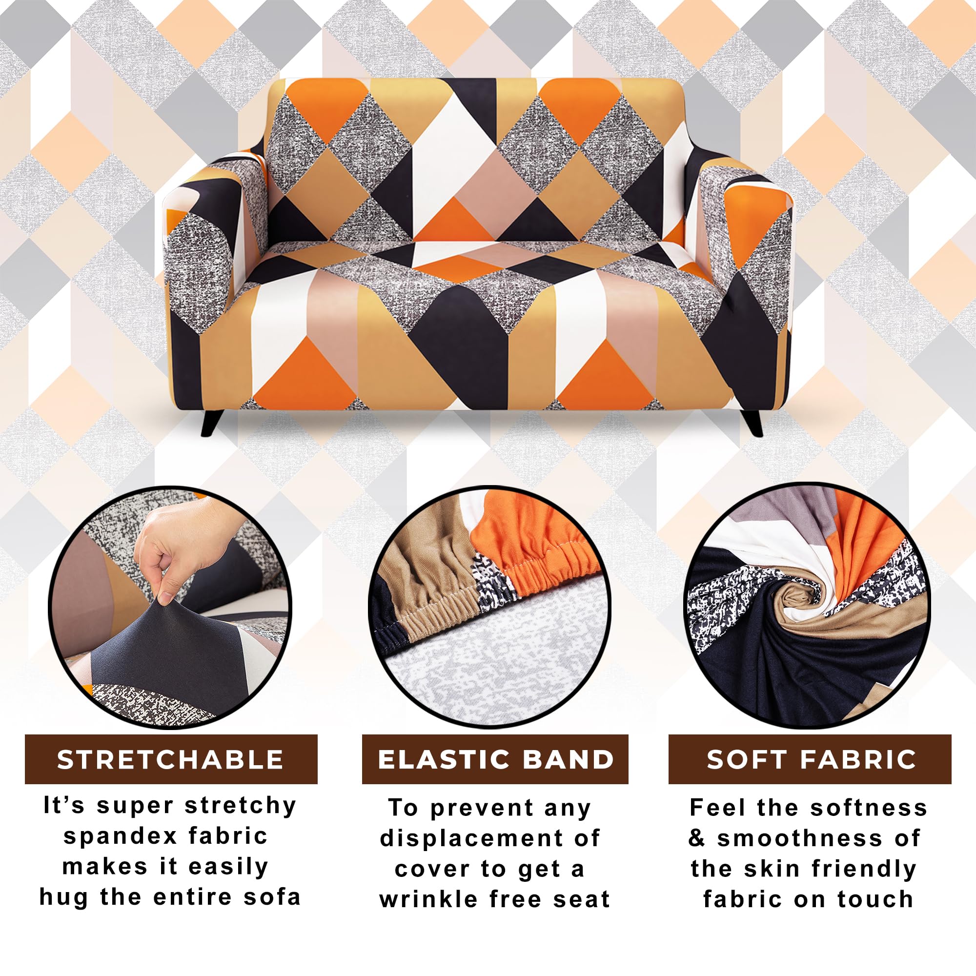 Story@Home Sofa Cover - 2 Seater, Orange & Beige -4