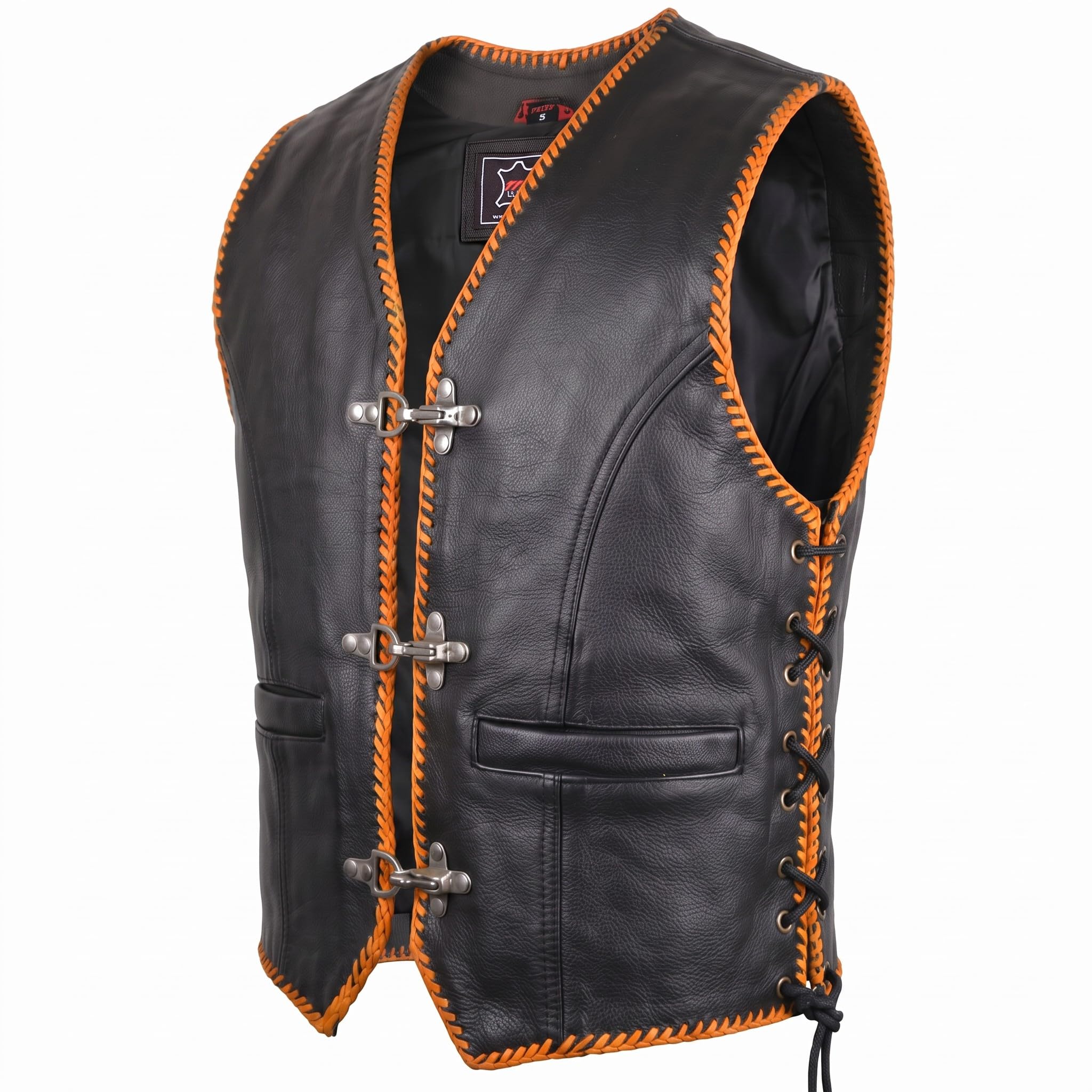 Gilet nero pelle biker con bordo arancione multicolore nero / arancio XXL
