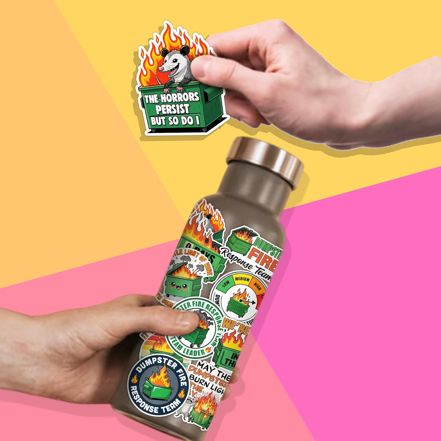 VOTANTA (10 Pcs, 3 inch) - Dumpster Fire Stickers Pack, Everything is Fine Sticker, Dumpster Fire Response Team Team Leader Decal, Funny Raccoon Possum Gifts Decoration for Laptops, Phones, Bottles - Image 5