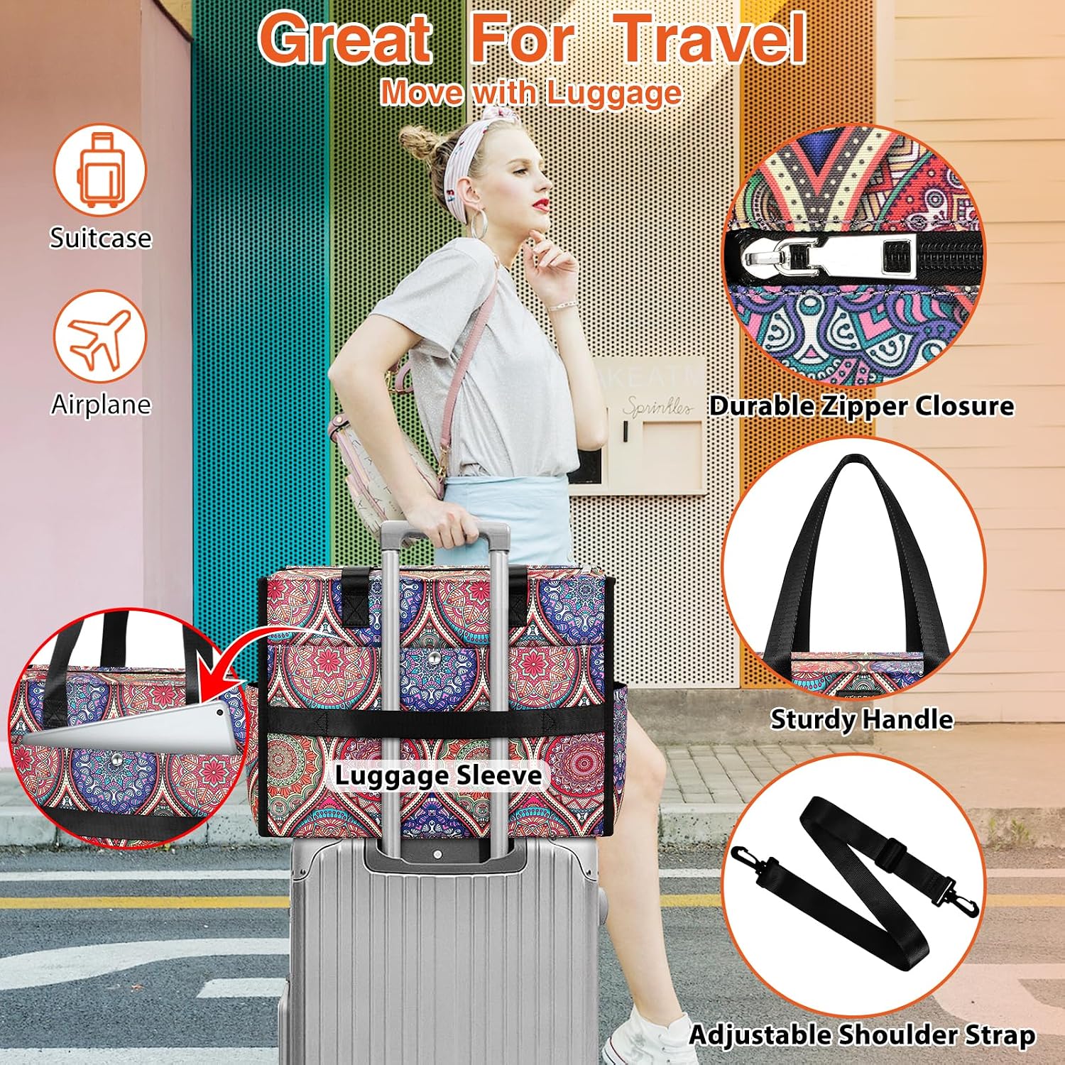 ITIEZY Large Utility Tote Bag for Women with 18 Pockets, Waterproof Teacher Nurse Bags with Zipper for Everyday Travel Work | with Trolley Sleeve
