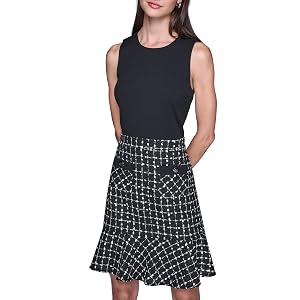 Karl Lagerfeld Womens Sleeveless Contrast Grid Tweed Skirt A-line Dress