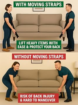 Moving Straps, 2-Person Lifting and Moving System Adjustable Shoulder Dolly for Moving Furniture, Appliances, and Goods - Complete with Non-Slip Gloves, Furniture Sliders, and Carrying Bag