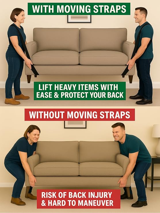 Moving Straps, 2-Person Lifting and Moving System Adjustable Shoulder Dolly for Moving Furniture, Appliances, and Goods - Complete with Non-Slip Gloves, Furniture Sliders, and Carrying Bag