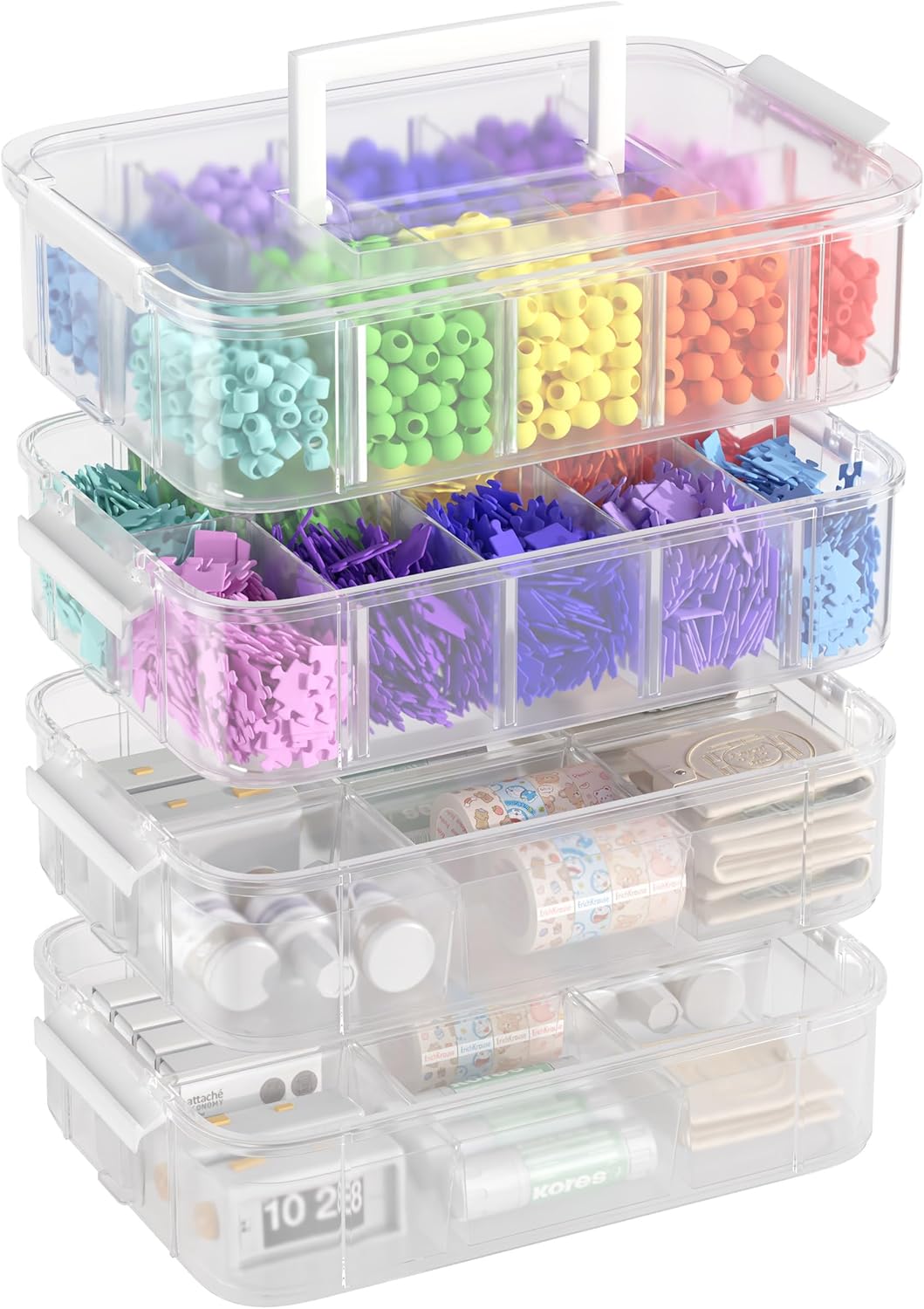 4-Tier Plastic Craft Storage and Organizers with 2 Removable Trays and 20 Adjustable Compartments, Art Supply Storage Organizer for Sewing,Puzzles,Washi Tape,Nail Polish