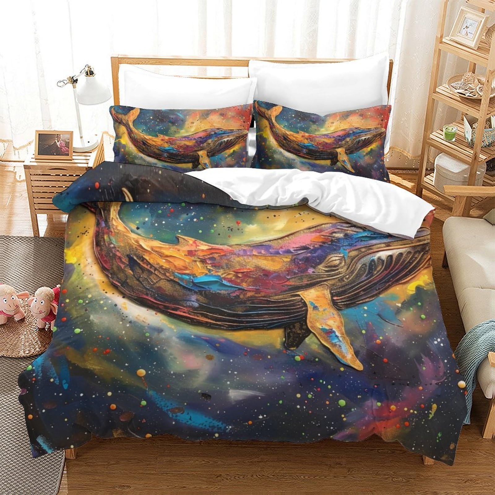 Housse de couette baleine anti-plis et douce pour grand lit