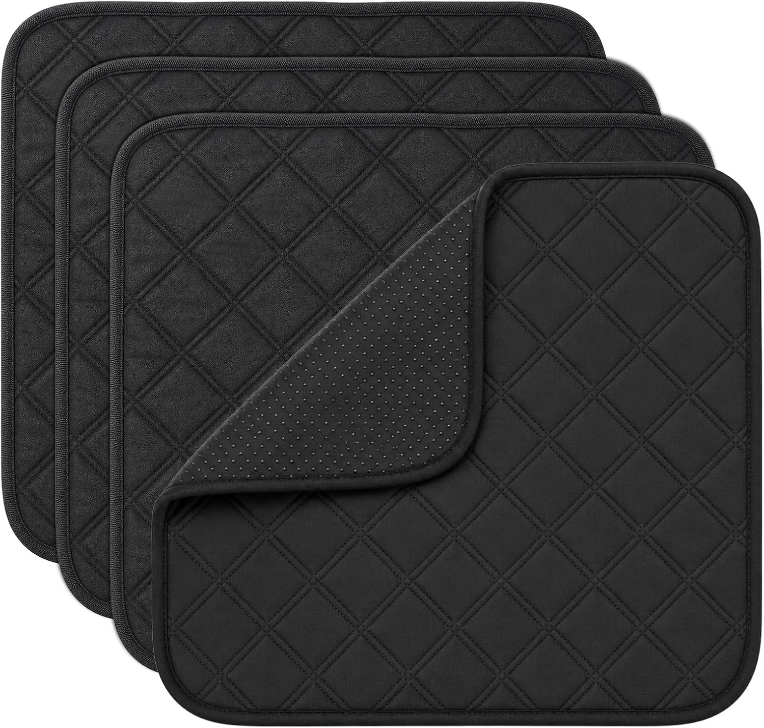 4 Pack Waterproof Chair Pads for Incontinence, Reusable Seat Protector Pads 18" x 16", Black Washable Seat Cover Non-Slip Absorbent Pee Cover for Incontinence Bed Wheelchair Adults
