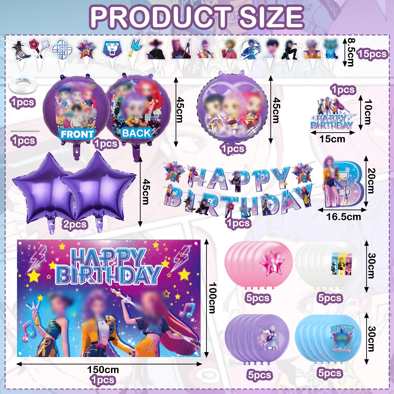 42 Pezzi Huntrs Kit Compleanno Decorazioni, Kit Palloncini Decorazioni per Festa di Compleanno (B)