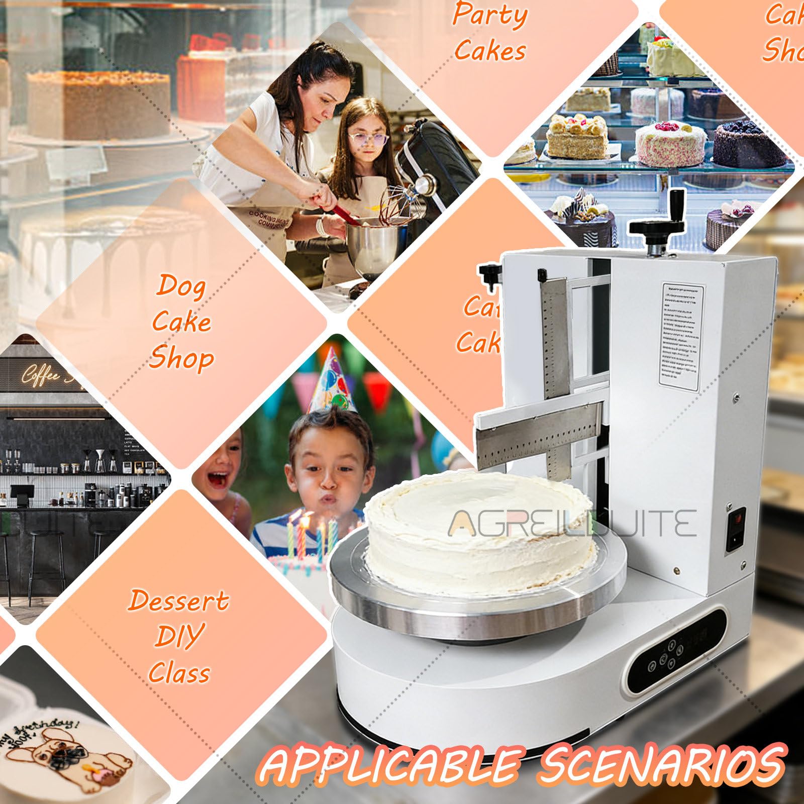 Tocadiscos automáticos para extender crema para tartas, herramienta de decoración de pasteles de 4 a 12 pulgadas con 9 raspadores de estilo para un revestimiento suave de crema de mantequilla