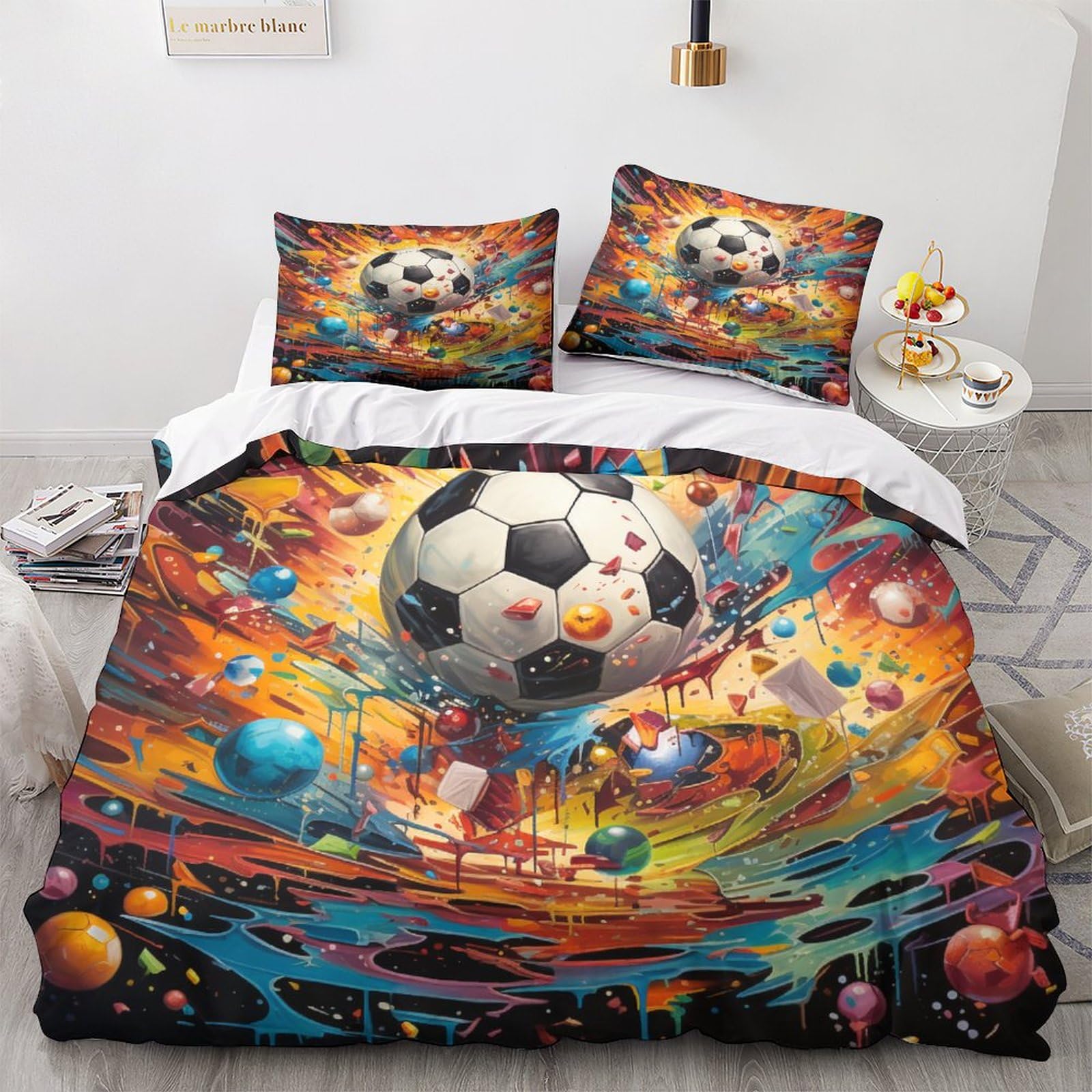 Housse de couette football parure lit 3 pièces pour chambre passionné