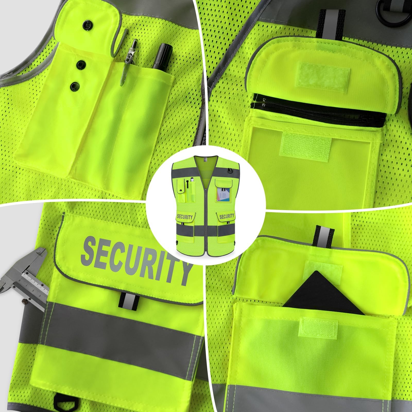 TCCFCCT Mesh Security Vest for Security Guard 9 Pockets High