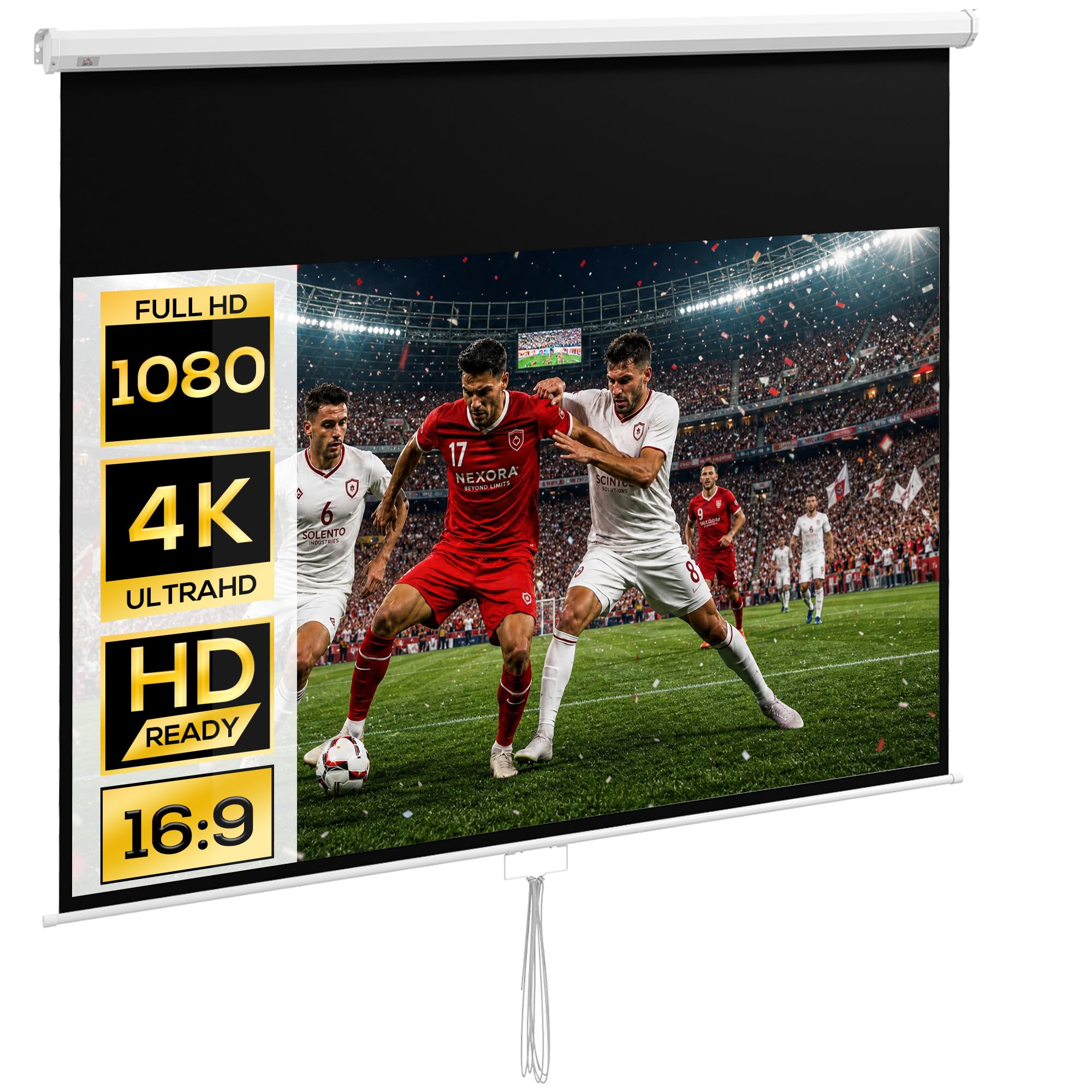 HOMCOM Manual Projector Screen 100 Inches Portable Projection Screen Format 16:9 with Adjustable Height for Indoor and Outdoor Home Theater Patio 221 x 124 cm White