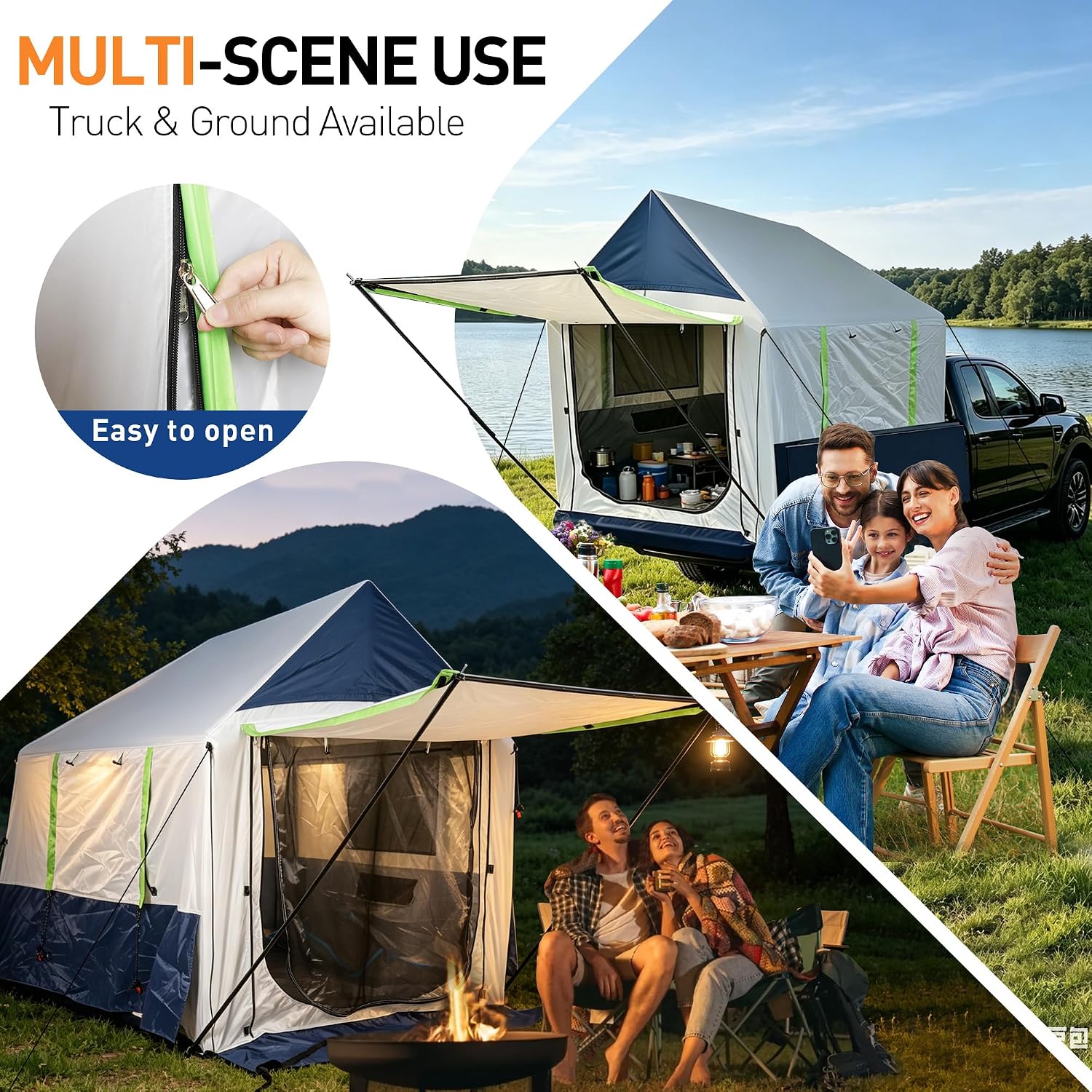 Truck Bed Tent 5.5ft-8ft Easy Set up Inflatable Pickup Truck Tent with Pump for Camping PU 3000mm Waterproof Dual-use Pickup Tent or Camping Tent for 2 Person Double Layer Mesh Window & Door