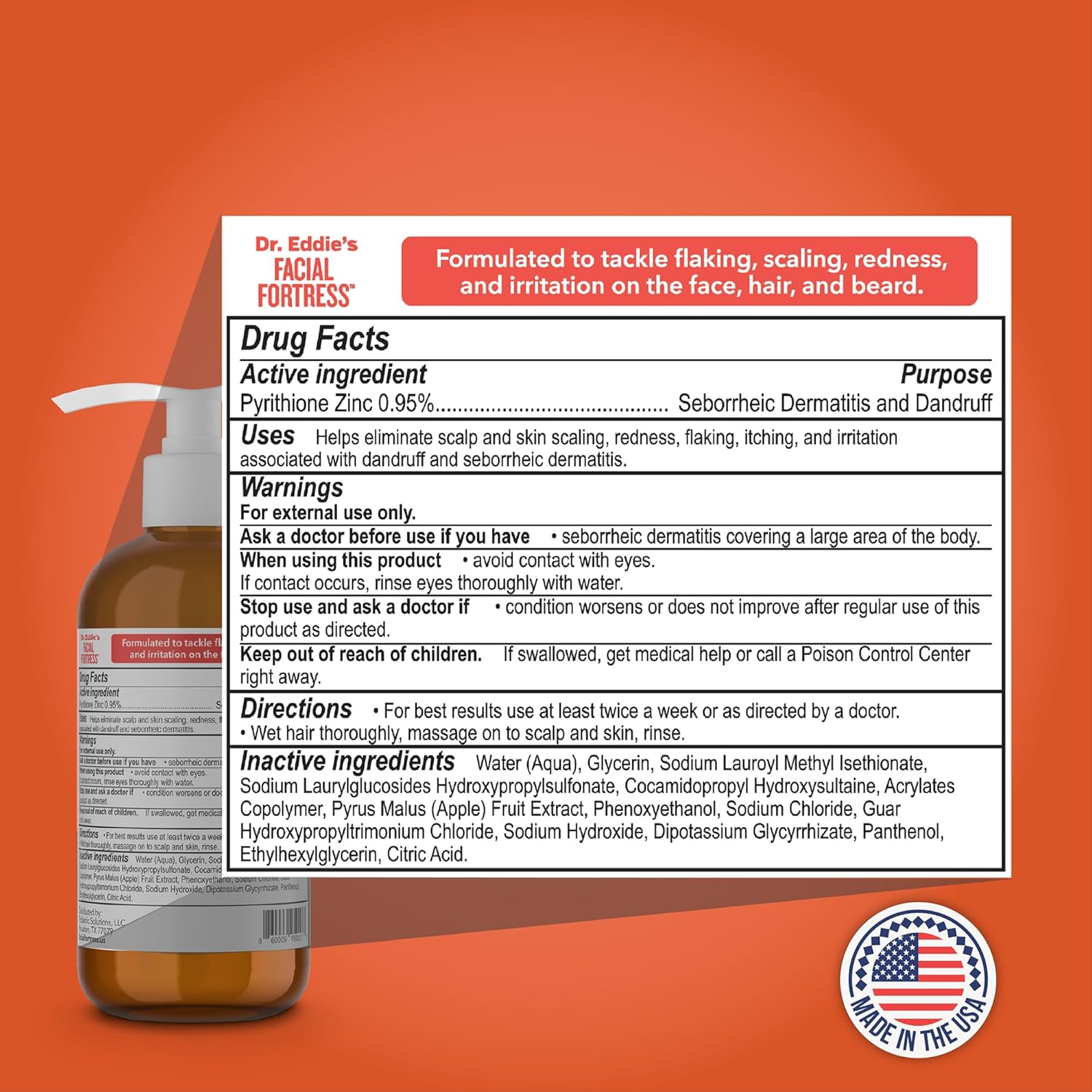 Dr. Eddie's 3 In 1 Face, Hair, & Beard Wash - Beard Dandruff Shampoo For Men, Beard Cleanser, Face Wash, Beard Care, Face Soap With Pyrithione Zinc - 8 Fl Oz (Pack Of 1) - Image 2