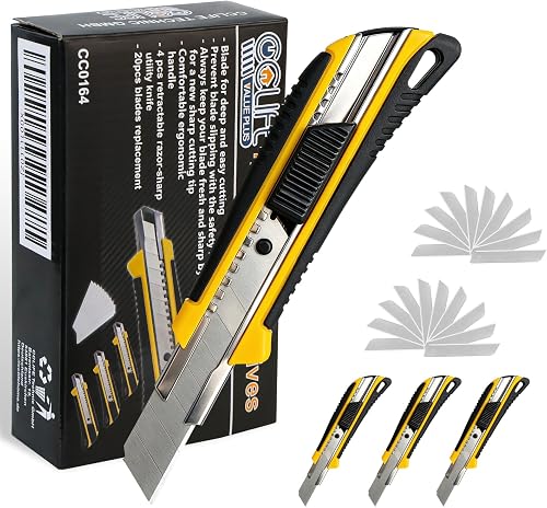 CCLIFE 4 pezzi cutter professionale taglierino 18 mm + 20 lame taglierino maniglia antiscivolo trincetto professionale per cartone moquette e bricolage - 2