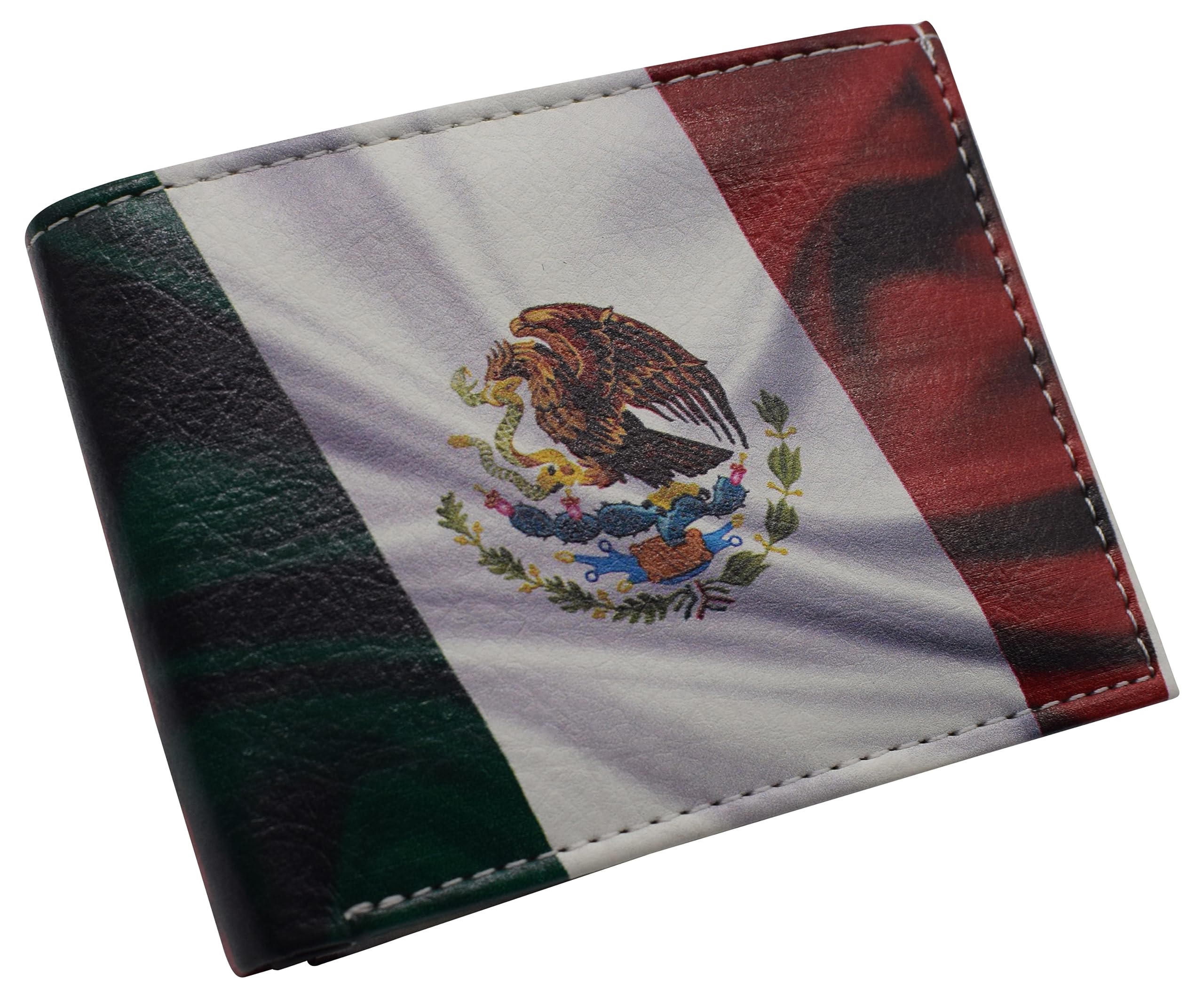 MARSHAL RFID Blocking Printed Mexican Flag Bifold Genuine Leather Mexico Wallet with Gift box for men
