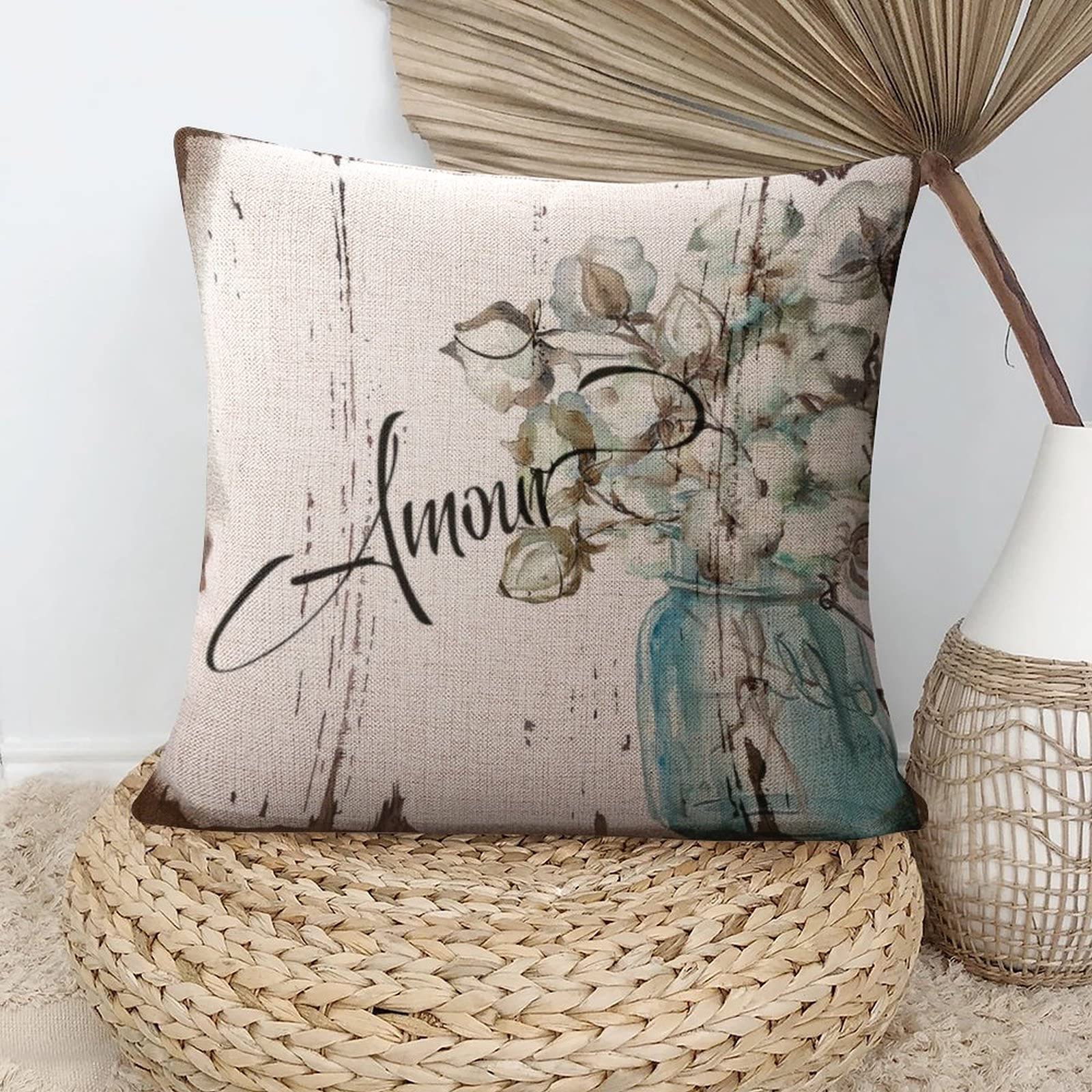 Set Di 2 Federe Per Cuscini Floreali Vintage, 50x50 Cm, In Misto Cotone E Lino, Stile Rustico Grigio, Con Cerniera Nascosta, Per Divano