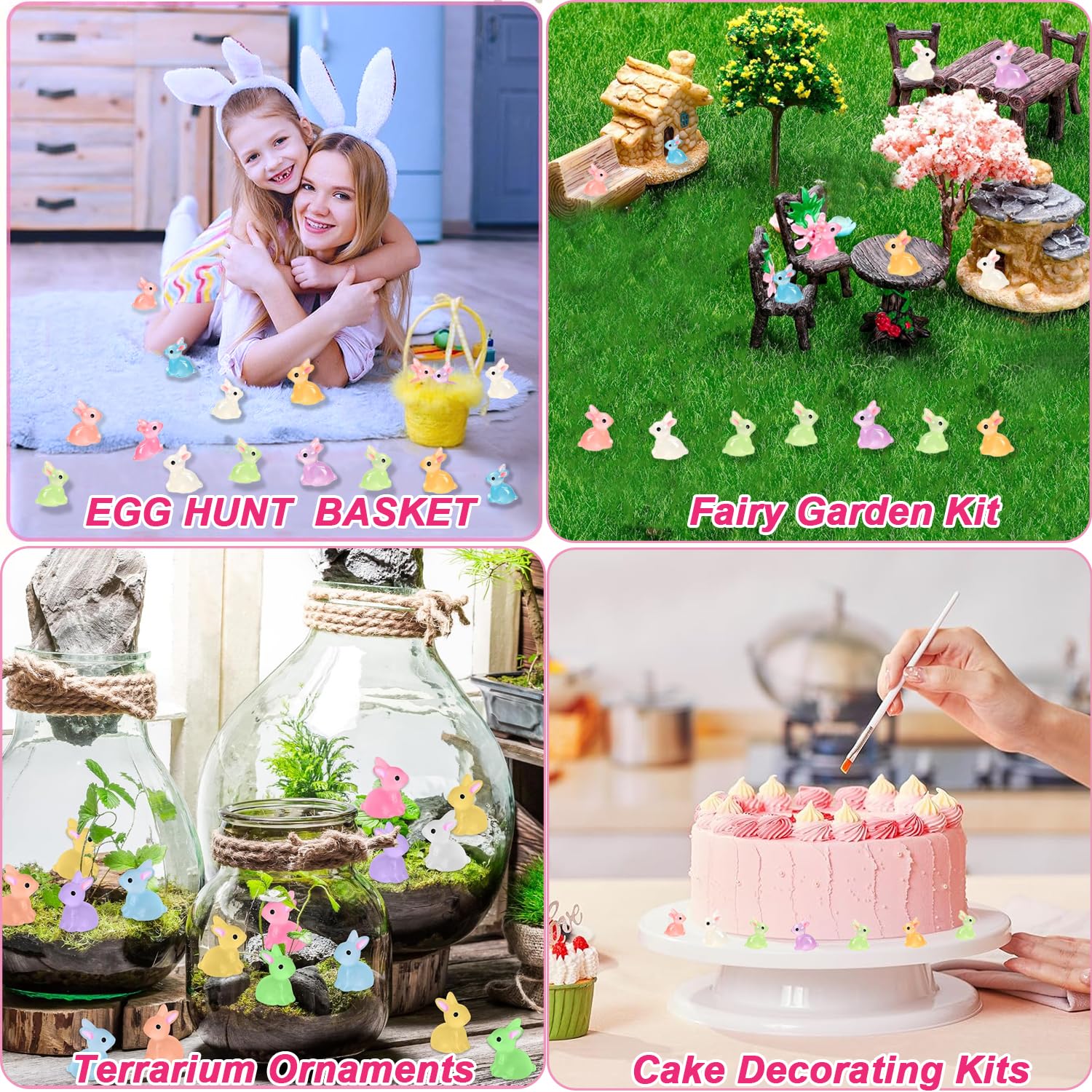 70-Piece Glow In The Dark Bunny Figurines - Mini Resin Rabbits For DIY Crafts & Easter Decor