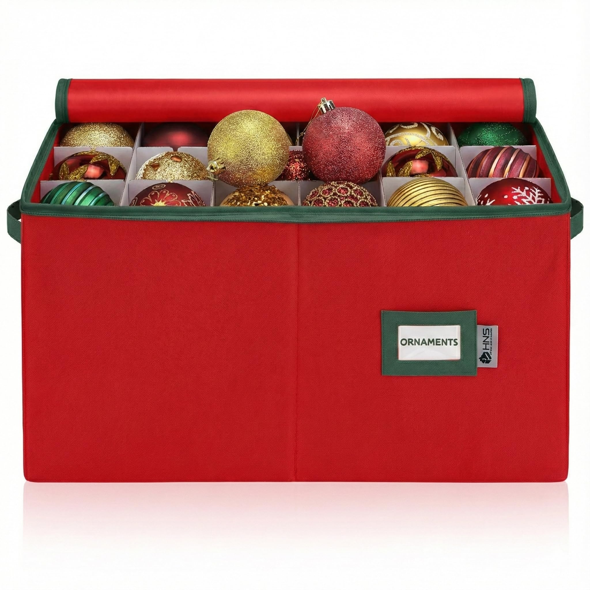 - Christmas Ornament Storage Container with Dividers - Box Stores Up to 54 Ornaments, Zippered, Convenient, Adjustable, Large Organizer Bin to Protect Holiday Décor, Fits Most Standard Size, Red