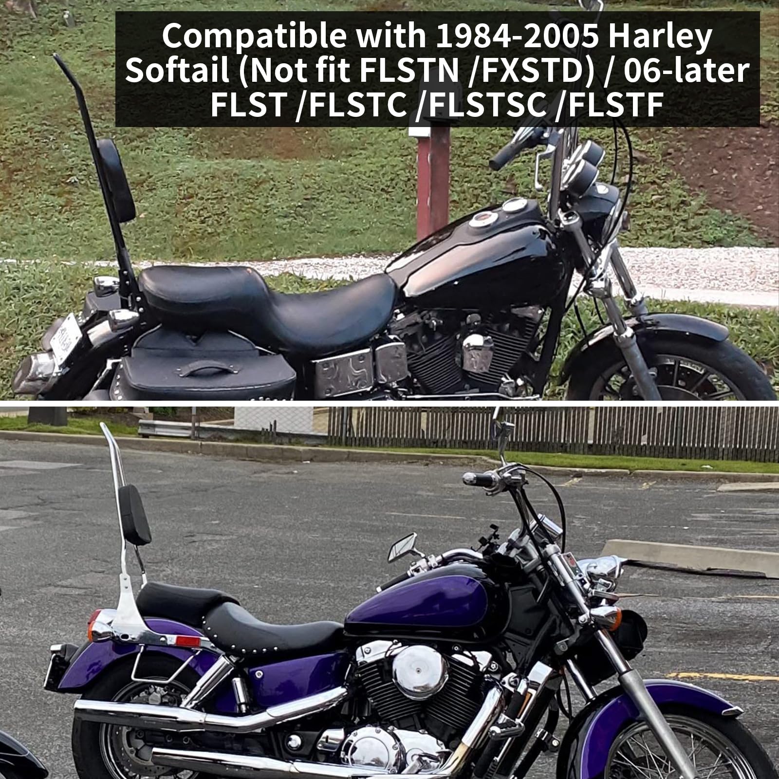 Motorrad-Sissybar-Passagierlehne, hohe Rückenlehne, Polsterkissen für Harley Davidson Heritage Softail Custom FXSTC Classic FLSTC Springer FLSTS Fat Boy EFI FLSTF (Chrom)