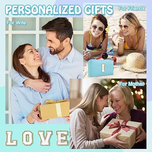 Miniatura 7 de Biileen Bolsa de maquillaje preppy inicial personalizada Pequeña bolsa de carta de chenilla de viaje linda, Azul, Moda