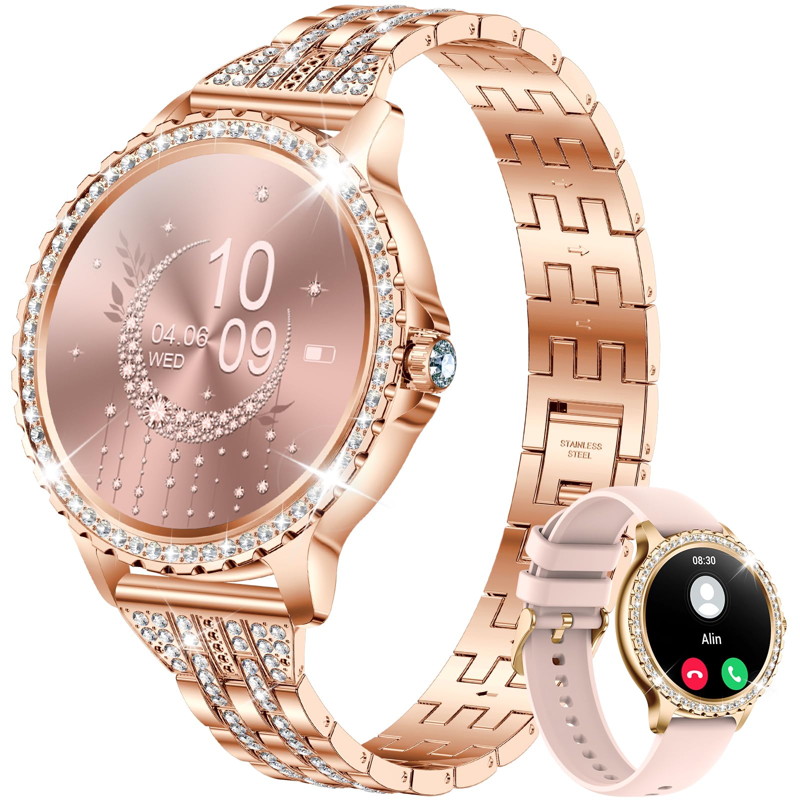 CIVO Reloj Inteligente Mujer Llamadas: Oro Rosa Bluetooth Arterial Presion Smartwatch - Deportivo Impermeable Podometro Compatible Android iOS