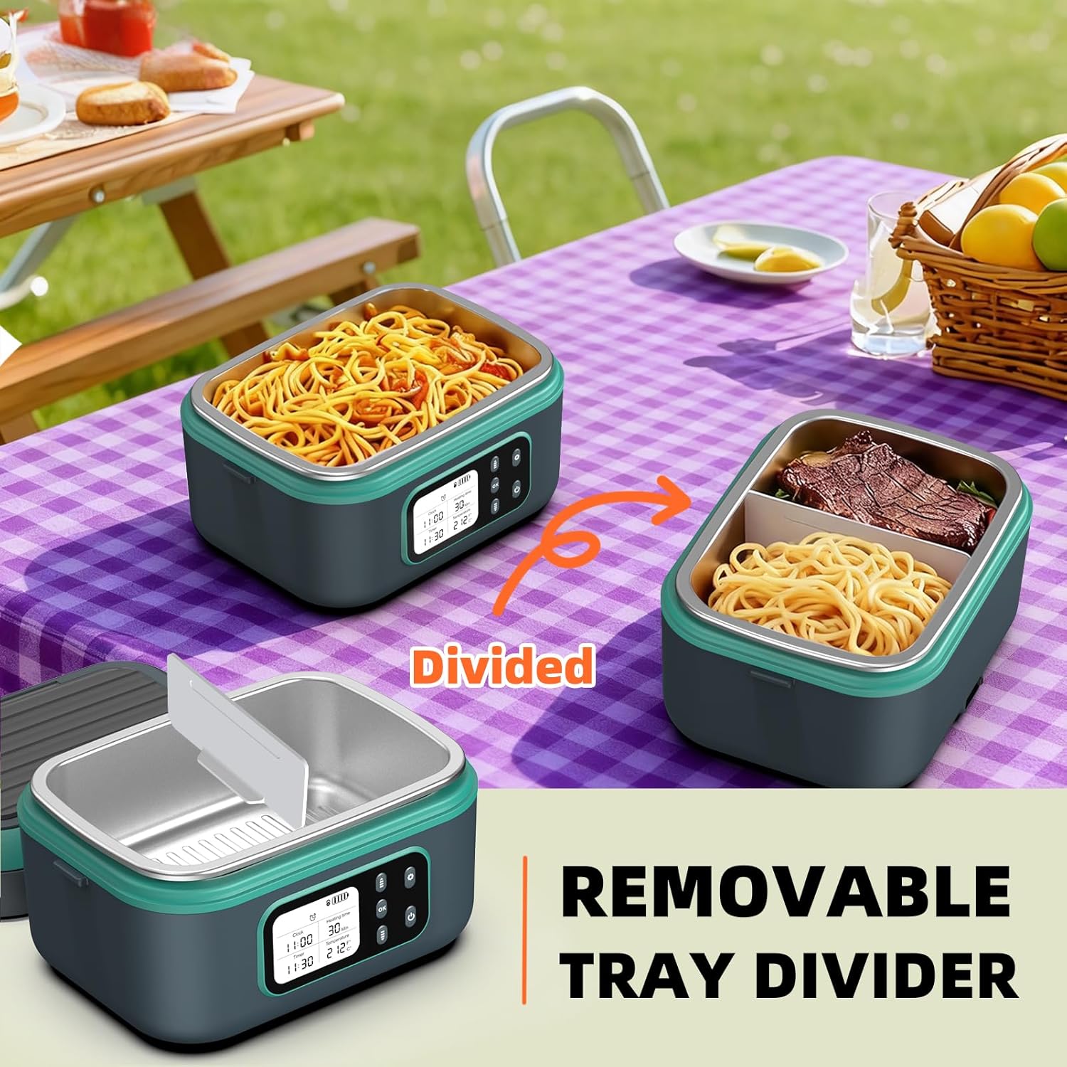 6.3 Cups Cordless Electric Lunch Box for Adults, 27000mAh 100W Rechargeable Battery Powered Automatic Scheduled Heated Lunchbox, Rapid Heating Portable Food Warmer BPA Free for Hot Meals Anywhere