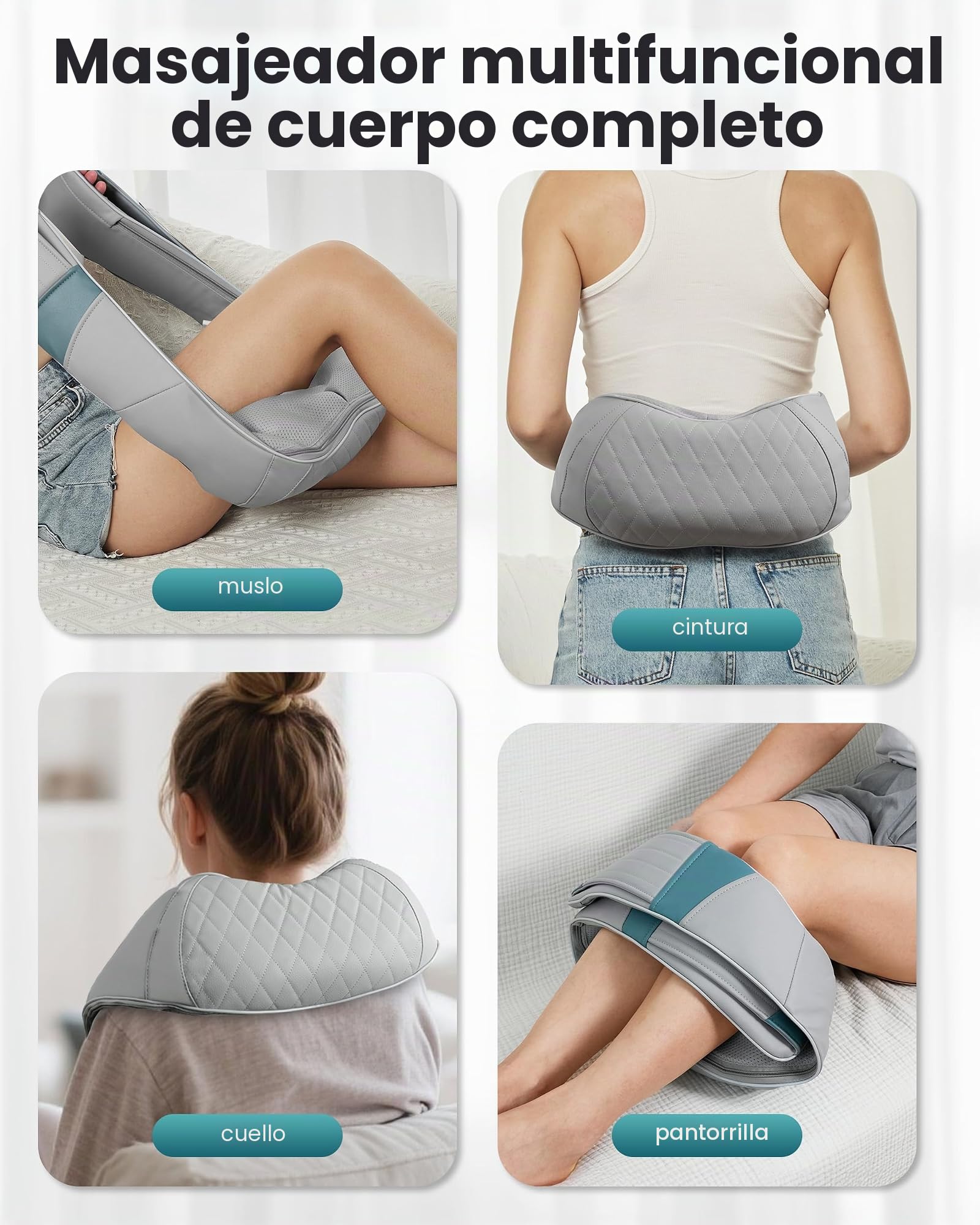 Masajeador cervicale inalámbrico con calor, Shiatsu masajeador recargable para cuello y espalda, Almohada 4D para masaje de hombros, Bolsa de transporte portátil, regalos para mamá y papá