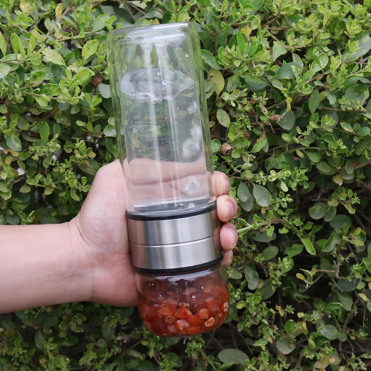 REAL-GEMS Ruby Red Energizing Gemstone Chunks Excersize Flask for Crystal Healing