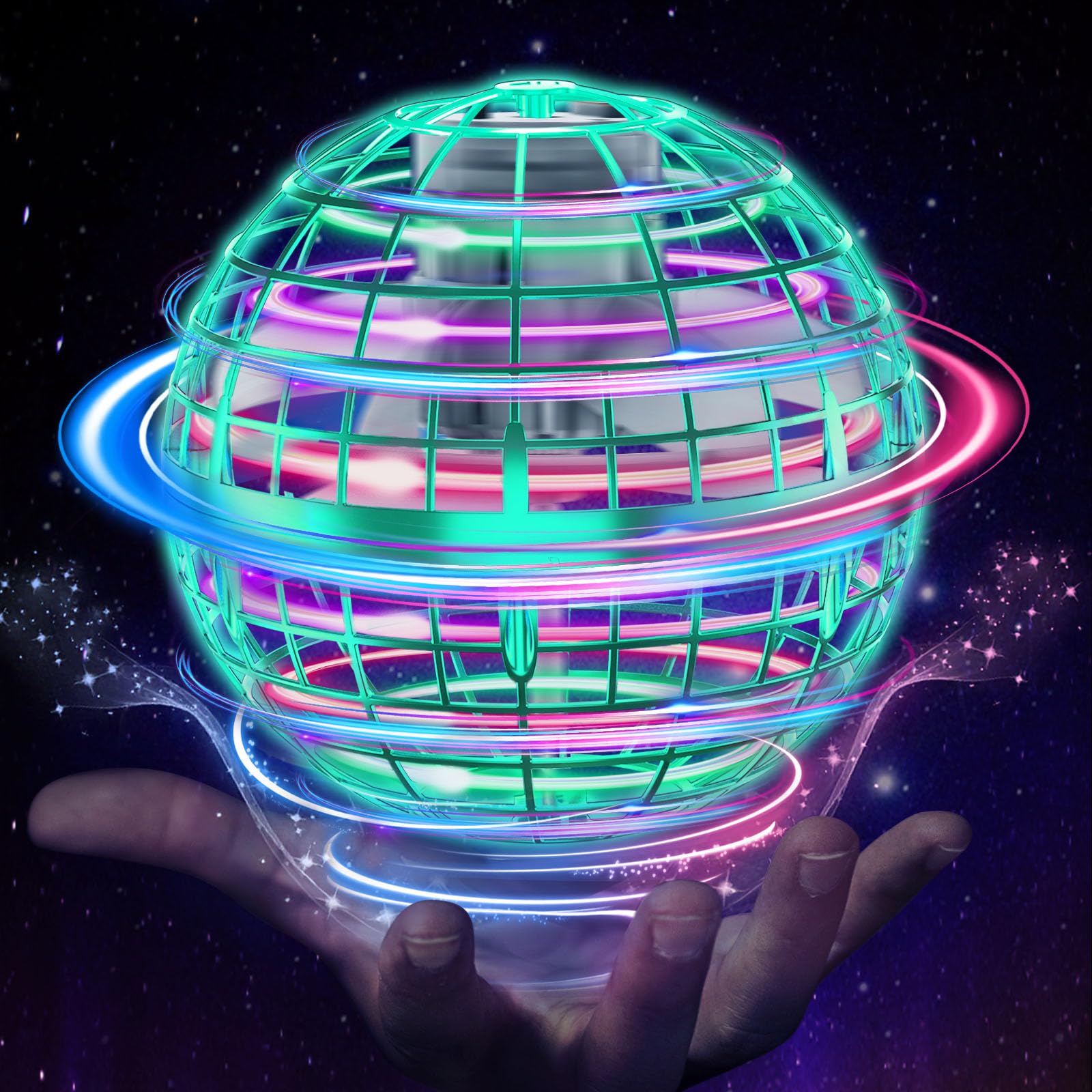 ETPlanet Flying Orb Ball Toys 2025, Hover Ball Pro Flying Spinner Toy, Globe Orbi Magic UFO Smart Boomerang Hand Controlled Mini Drone RGB Cool Stuff for 6 7 8 9 10 11 12 Kids Boys Girls (Green)