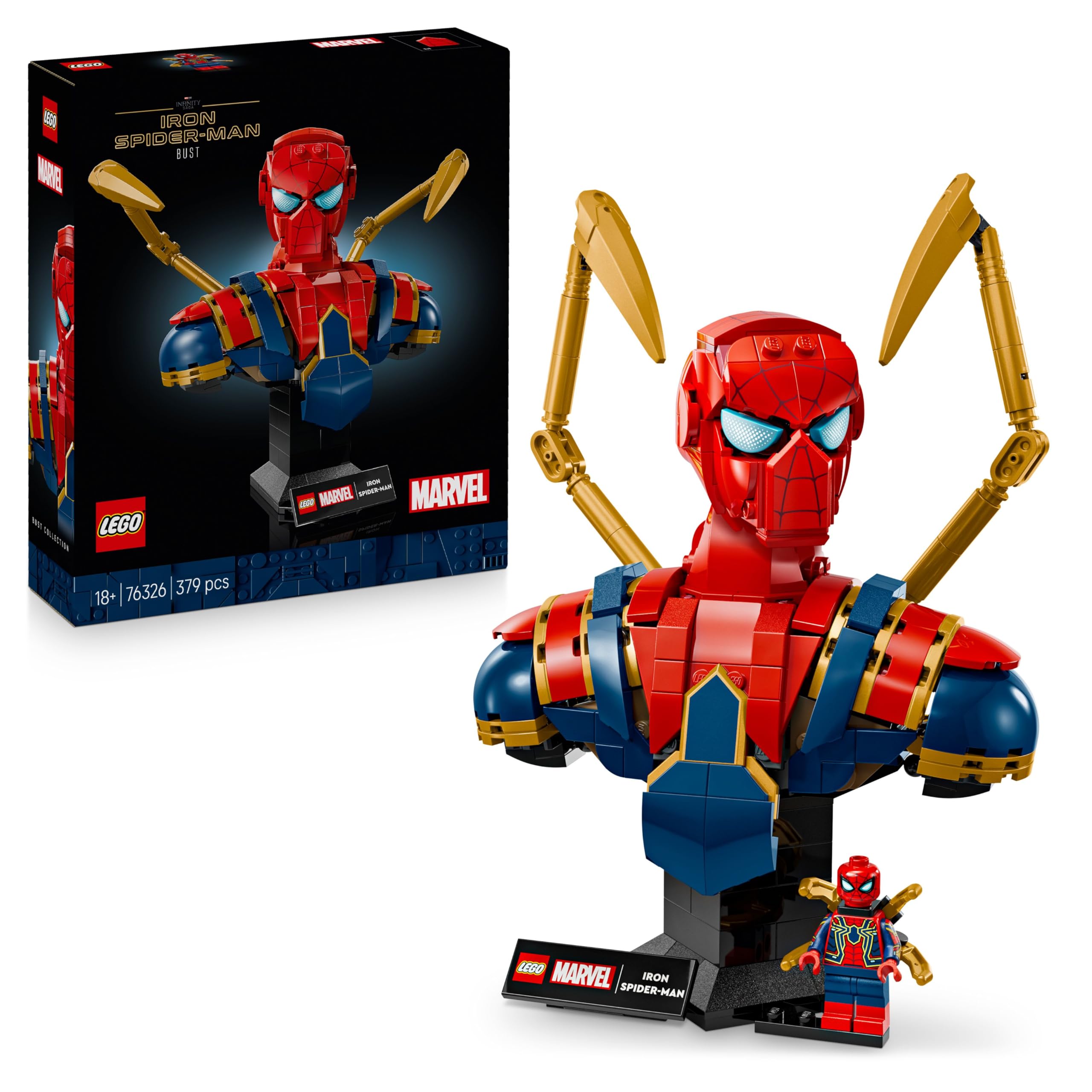 LEGO | Marvel Iron Spider-Man Büste - Modellbau für Erwachsene - inkl. 2 beweglichen Armen, drehbarem Kopf & Superhelden Minifigur - Sammlerstück & Avengers Geschenk für Fans - 76326