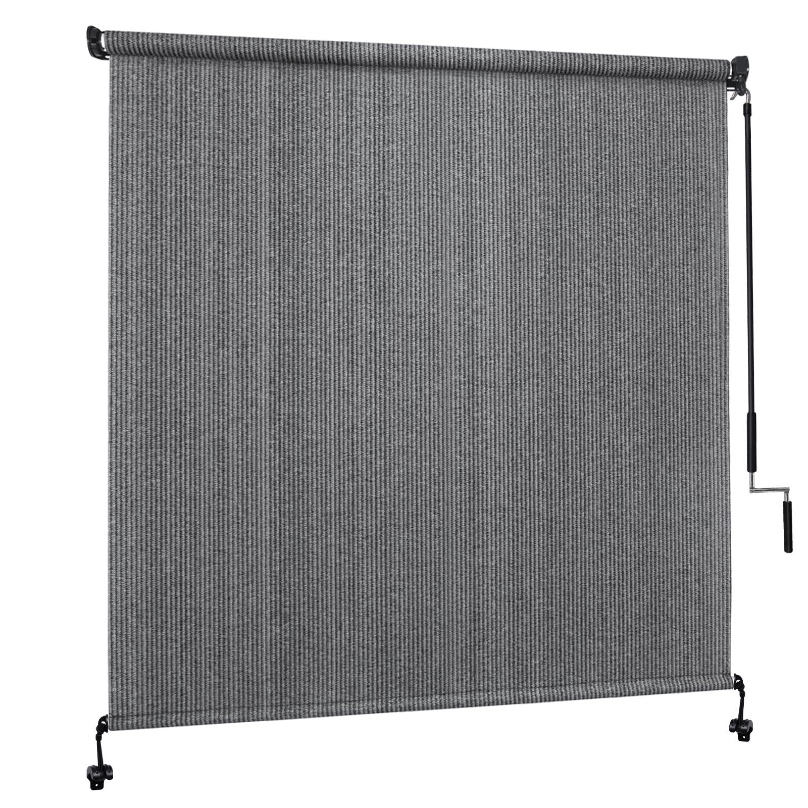 Outaro 7' W x 8' H Outdoor Roller Shades, Cordless Patio Roll Up Outdoor Blinds with 2 Poles & 1 Fabric, Exterior Sun Shade Cloth for Porch, Gazebo, Balcony, Pergola, Grey