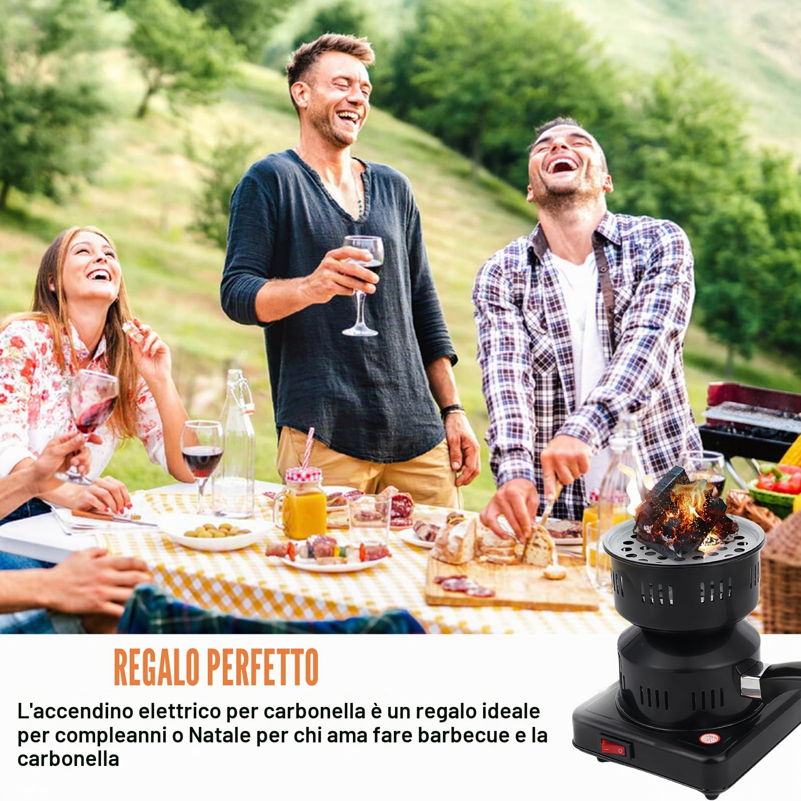Accenditore elettrico a carbone, accessorio elettrico per barbecue a carbone, 500 W, bruciatore a carbone, accenditore elettrico a carbone, per barbecue, campeggio, attività all'aperto