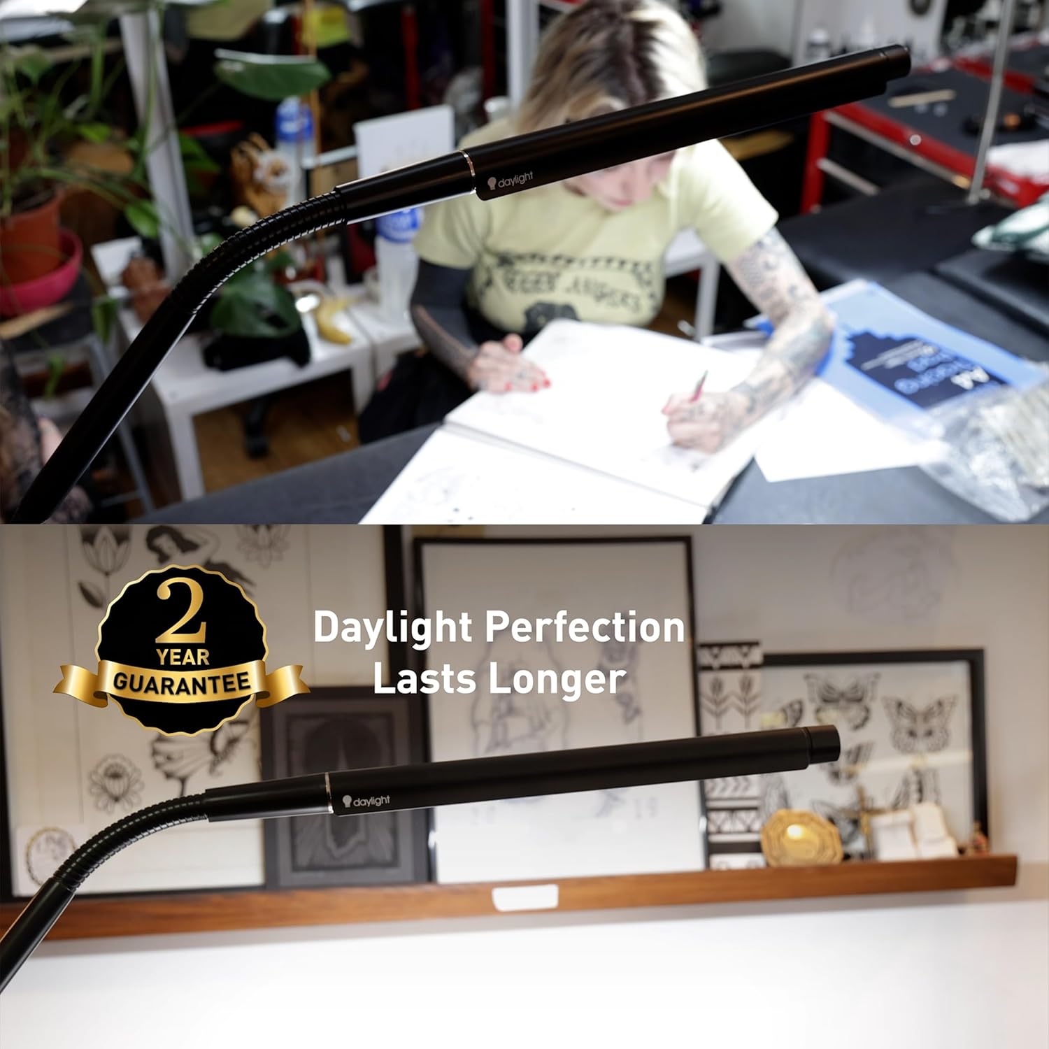 A gold seal indicating a 2-year guarantee, with text 'Daylight Perfection Lasts Longer'.