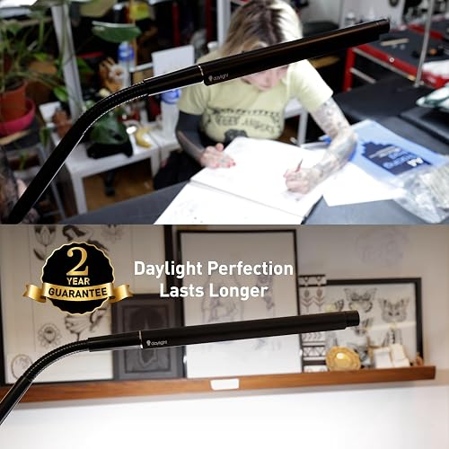 Daylight Electra™ Modern LED Table Lamp with 3 Color Temperatures, Cool Light, Warm Light, Anti-Glare Shade, Adjustable Brightness/95+ CRI/Flexible Arm & Rotating Shade (2500 Lux, 800 Lumens, Black) - 6