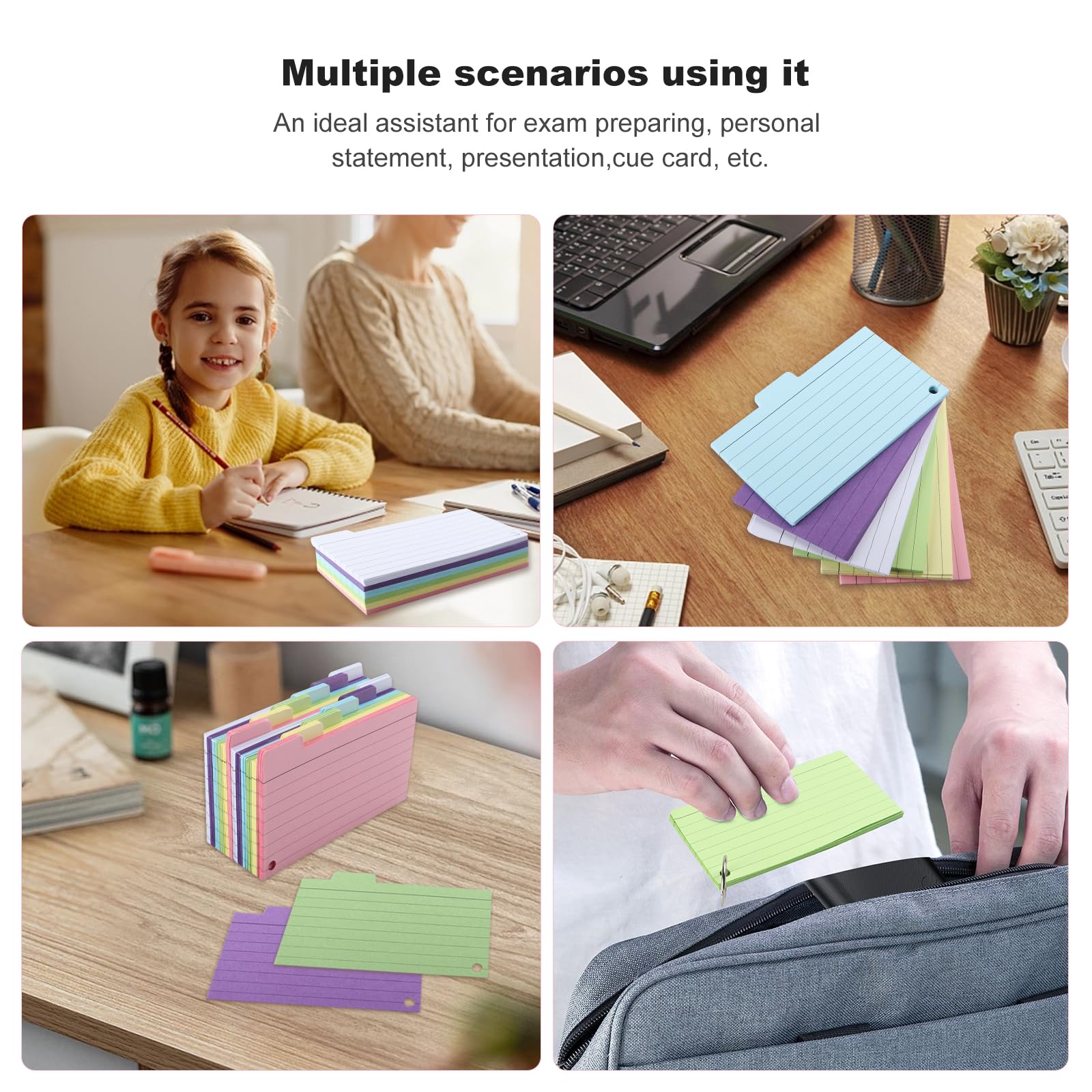 Lifuncren 300 Flashcard Colorate 7,6x12,7 Cm – Cartoncini A Righe Con 6 Anelli Raccoglitore - 2