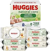 Huggies Natural Care Sensitive Unscented Baby Wipes, Hypoallergenic Plant-Based, 288 Count 6 Flip-Top Packs