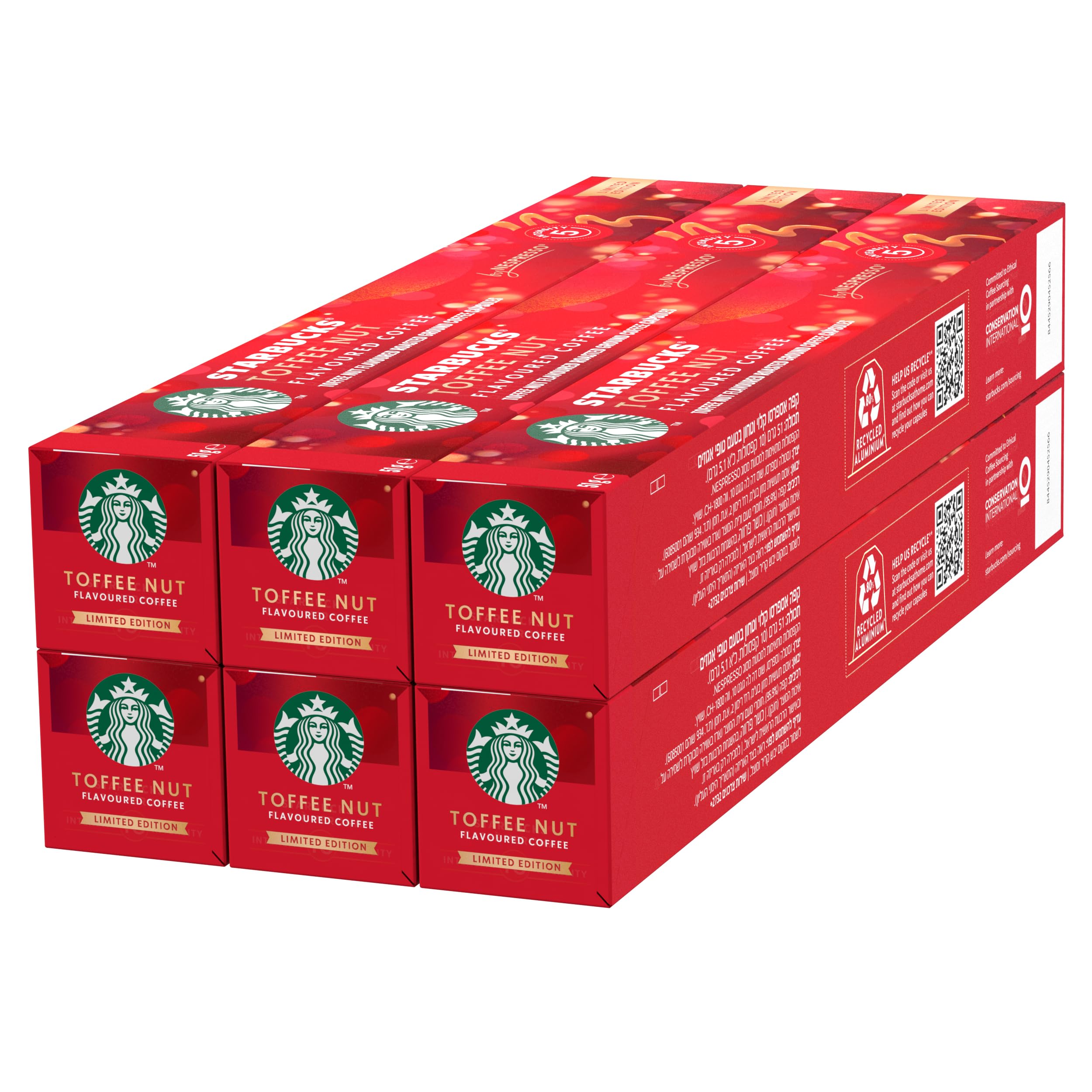 STARBUCKSToffee Nut Flavoured Coffee by Nespresso, Blonde Roast, Coffee Capsules 6 x 10 (60 Capsules)