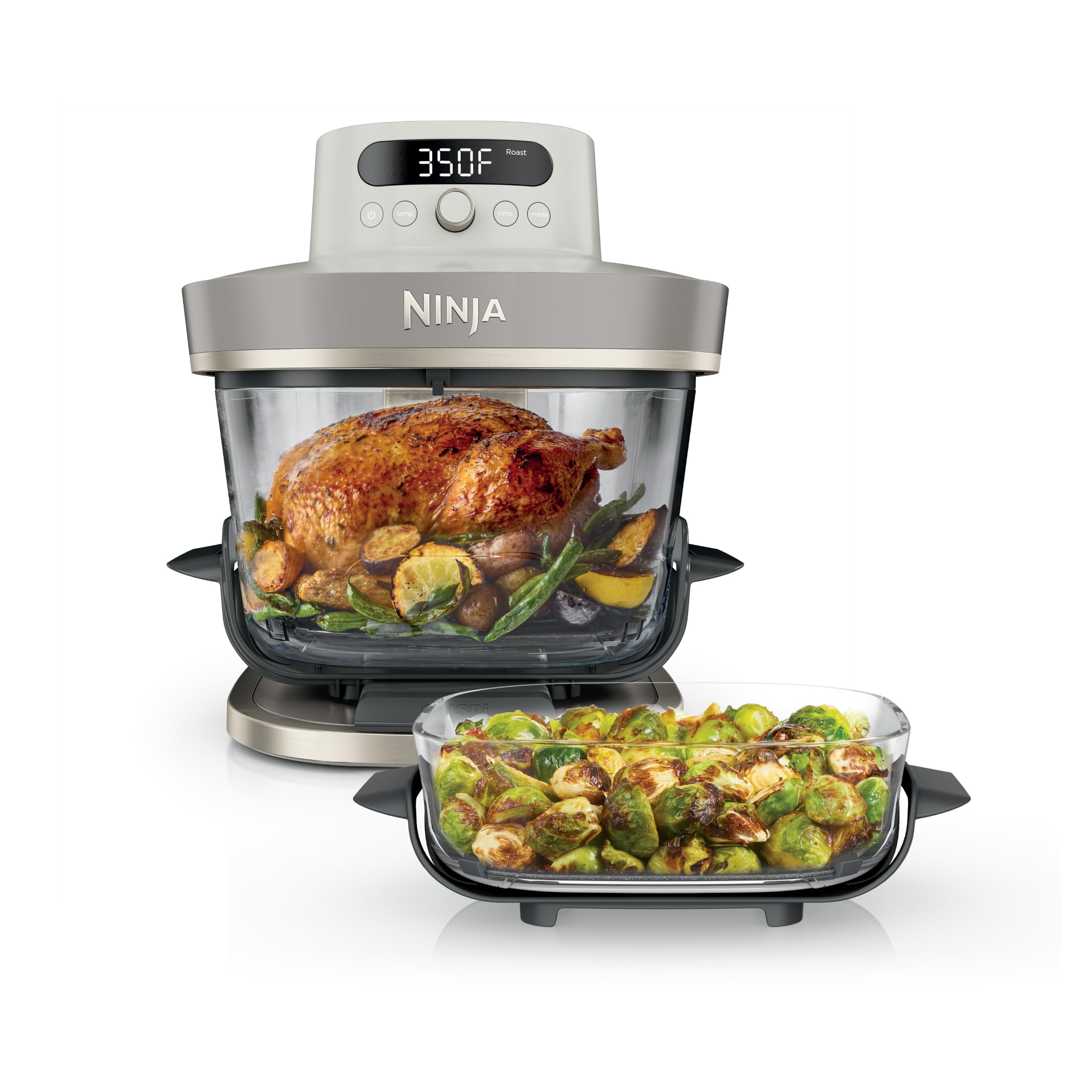 Ninja Crispi Pro Glass Air Fryer, 6-in-1, Amazon Exclusive Bone & Champagne | Max crisp, air fry, bake, roast, recrisp, dehydrate, 1800W, 450F max, 6Qt, 2.5Qt containers, AS101WH1