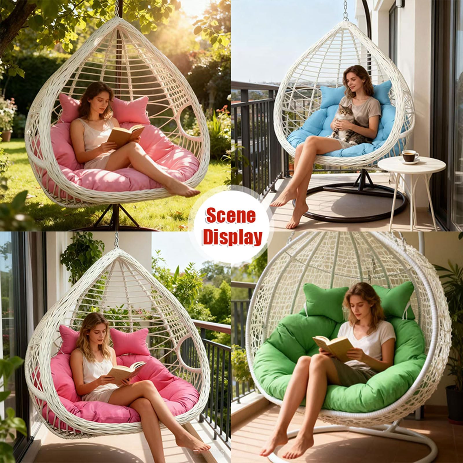 Coussin Fauteuil Suspendu,2 Places Oeuf Chaise Balançoire Coussin Extérieur,Coussin de Remplacement pour Chaise Suspendue,avec Fermeture éclair,pour hamacs,extérieure,Balcon,Jardin