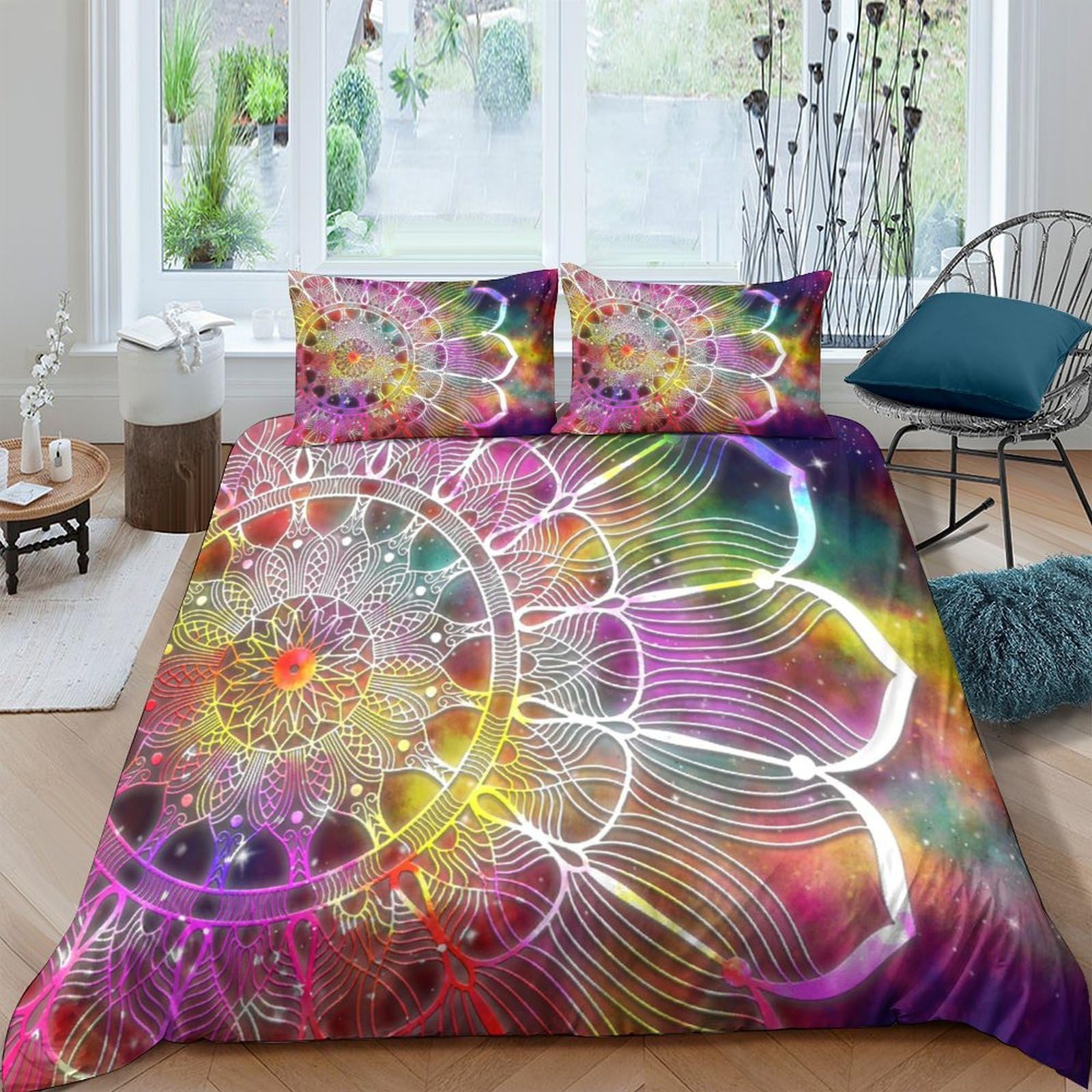 Ctjqhvkz Style-7 3D Printed Psychedelic Mandala Fitted Sheet Microfiber Colorful Spiral Mattress Cover Anti-Slip Washable Decor For Bedroom Guest Room Single（135X200cm）