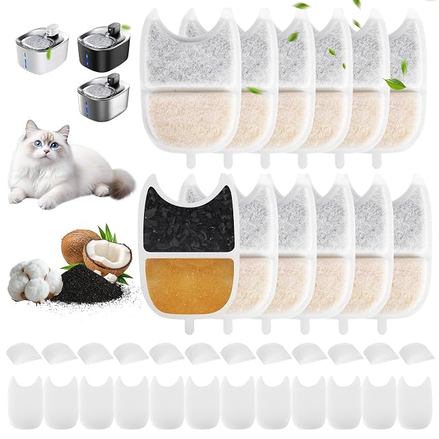 12 Filtros Fuente para Gatos para FEELNEEDY 4L para YPD-C004, 12 Esponjas Prefiltro y 12 Esponjas Bomba