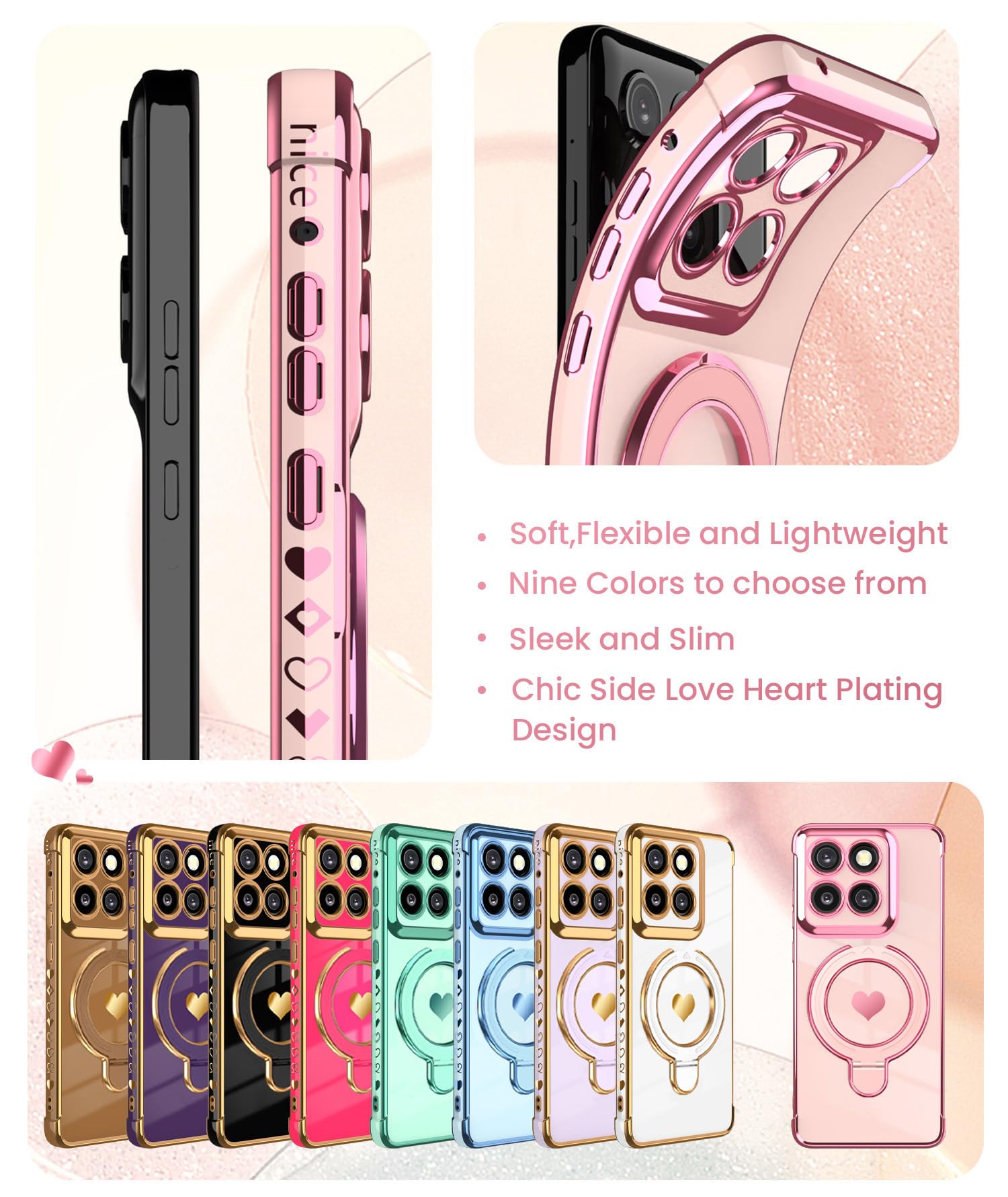 Funda para Motorola Moto G Stylus 5G 2025 con protector de pantalla de cristal: funda chapada en oro con patrón de corazón, funda de TPU suave a prueba de golpes, protección completa de la